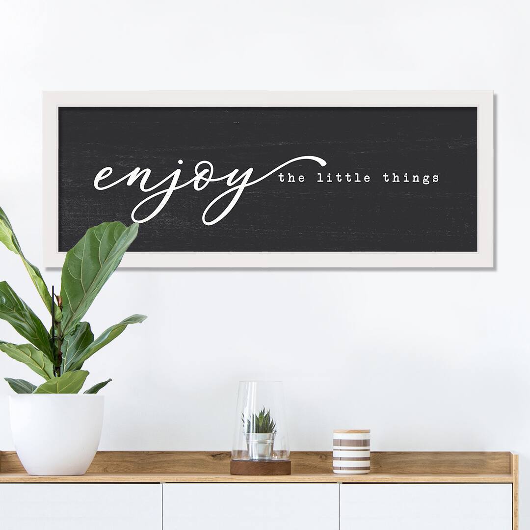 Enjoy The Little Things 37.63" x 13.63" White Framed Canvas