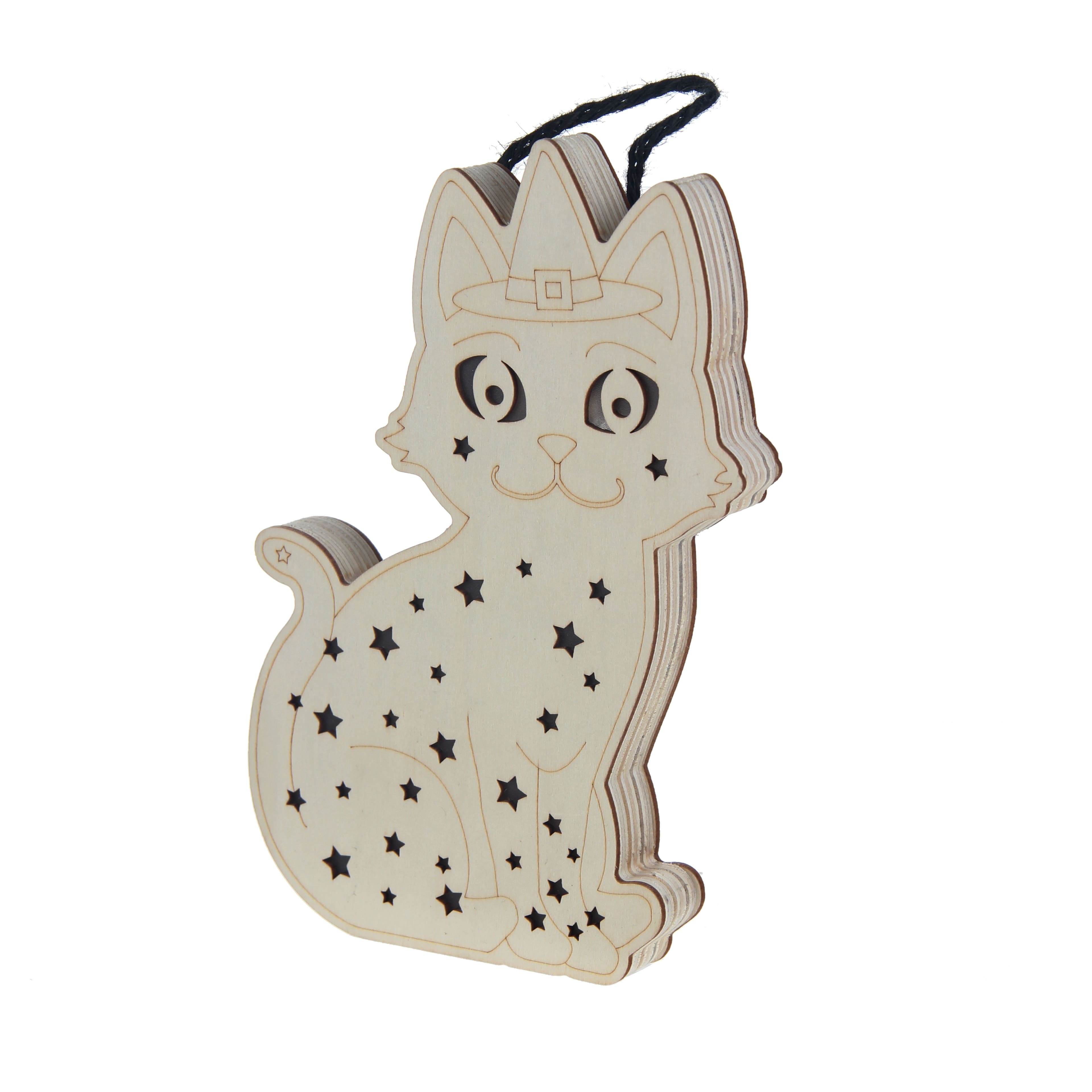 8.5&#x22; Witch Cat DIY LED Plywood D&#xE9;cor by Make Market&#xAE;