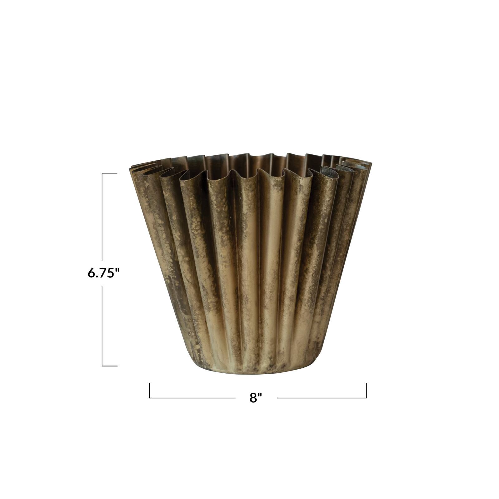 Hello Honey® 8" Antique Brass Finish Pleated Metal Vase