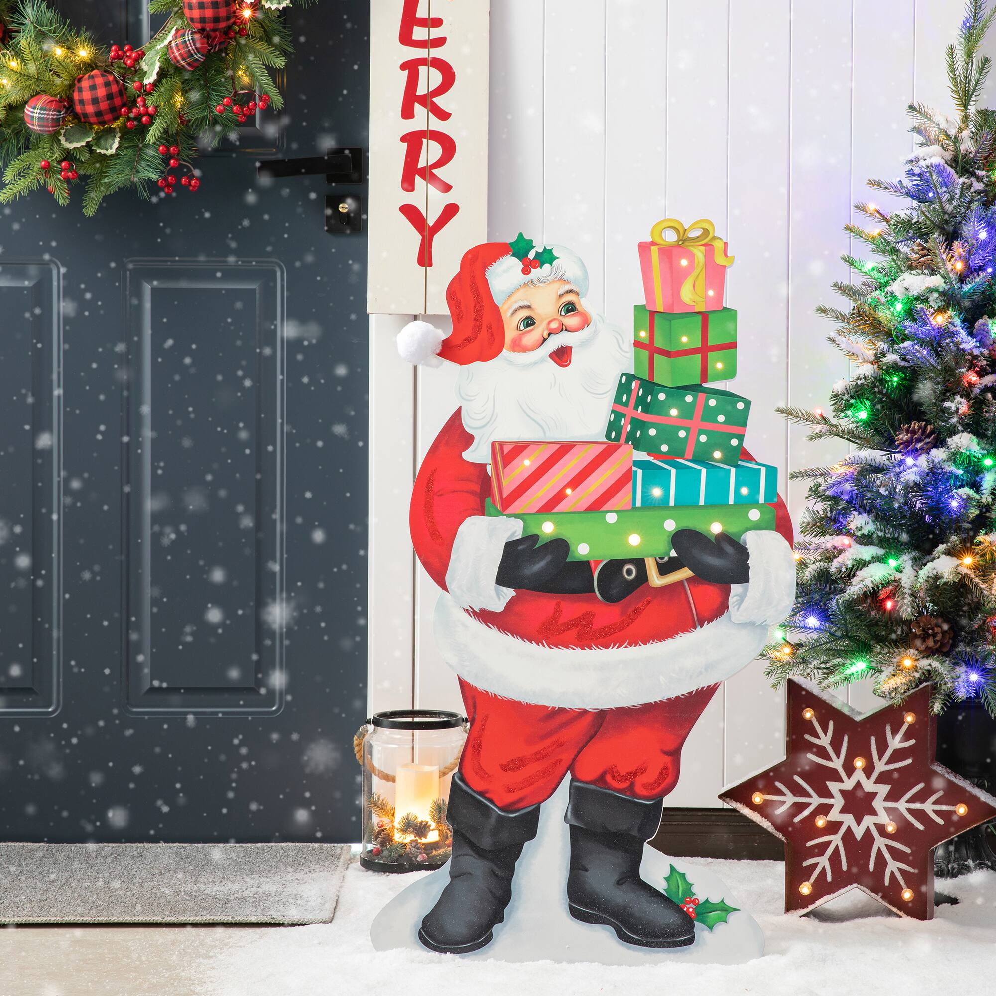Glitzhome® 36'' Wooden Santa Gifts Porch Décor