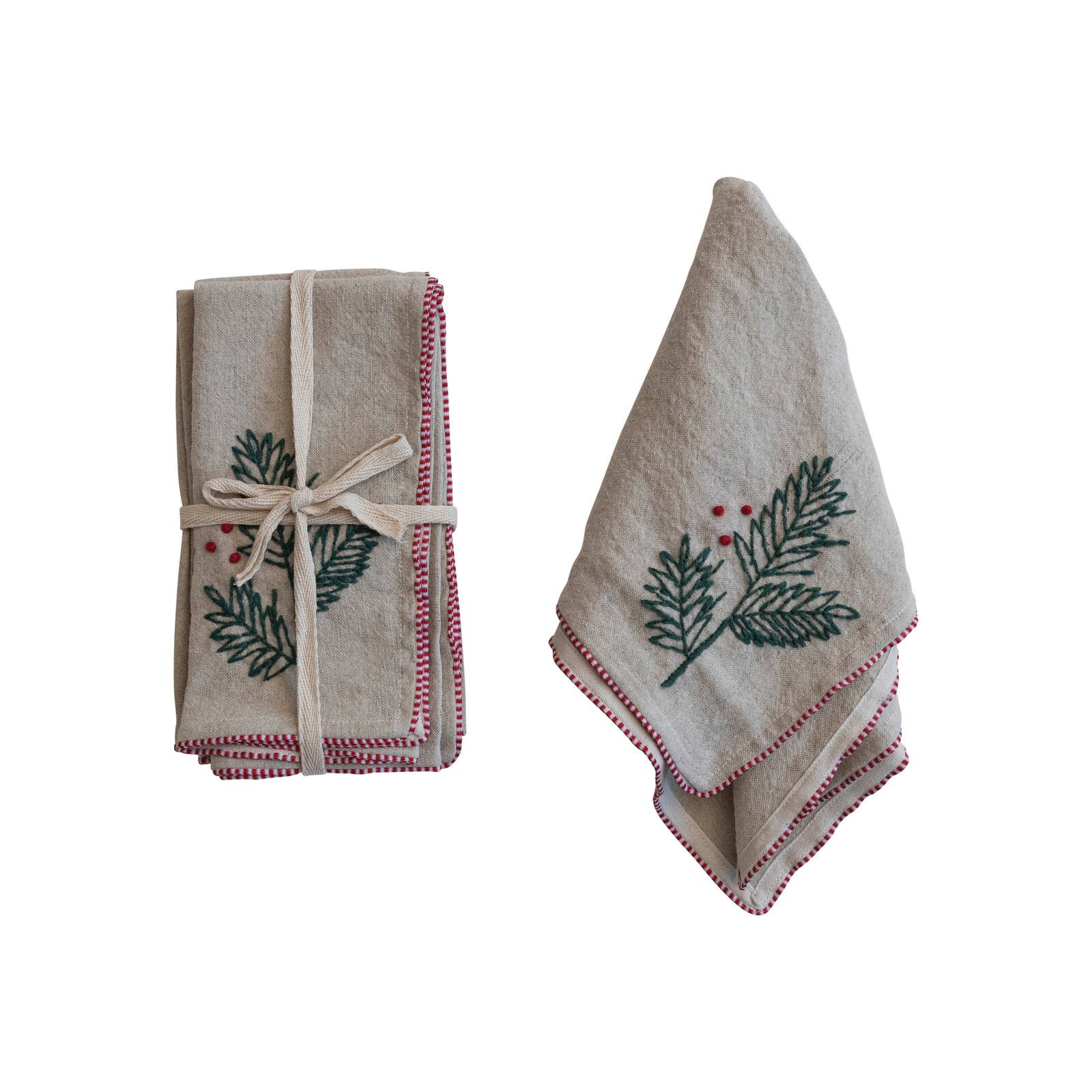 Hello Honey® Holly Embroidered Cotton & Linen Blend Napkins, 4ct.