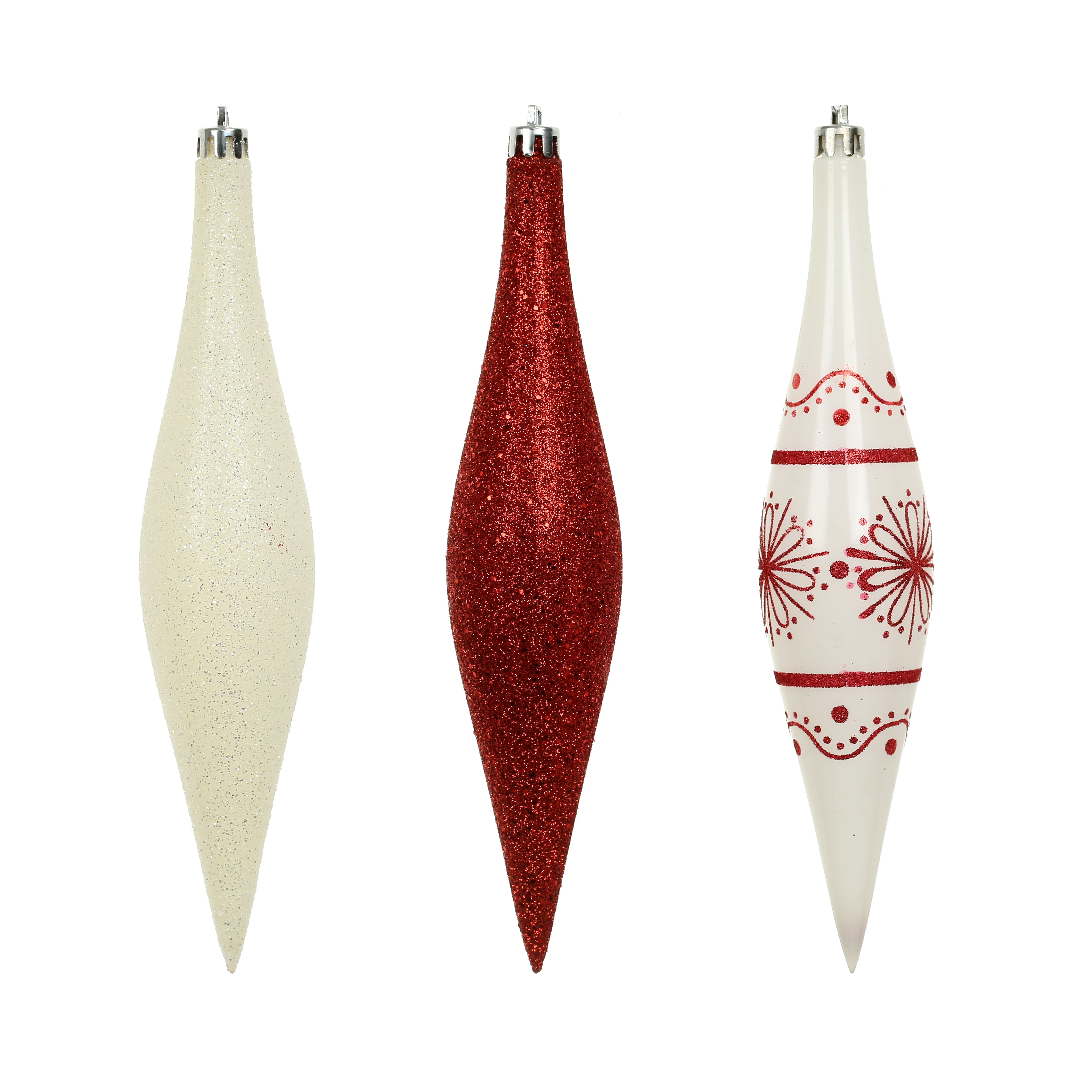 6 Pack 7.7&#x22; Red &#x26; White Glitter Shatterproof Teardrop Ornaments by Ashland&#xAE;