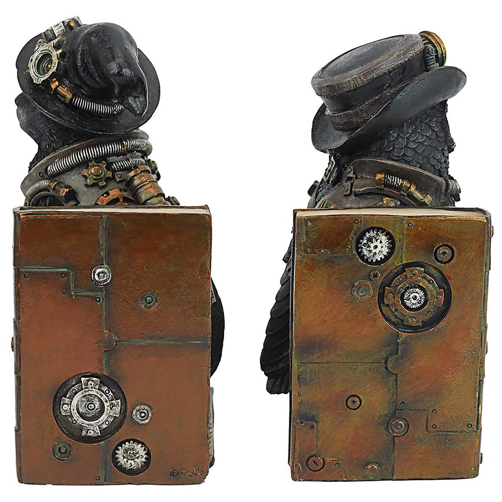 Design Toscano Knowledge Seekers Steampunk Cat and Owl Sculptural Bookends