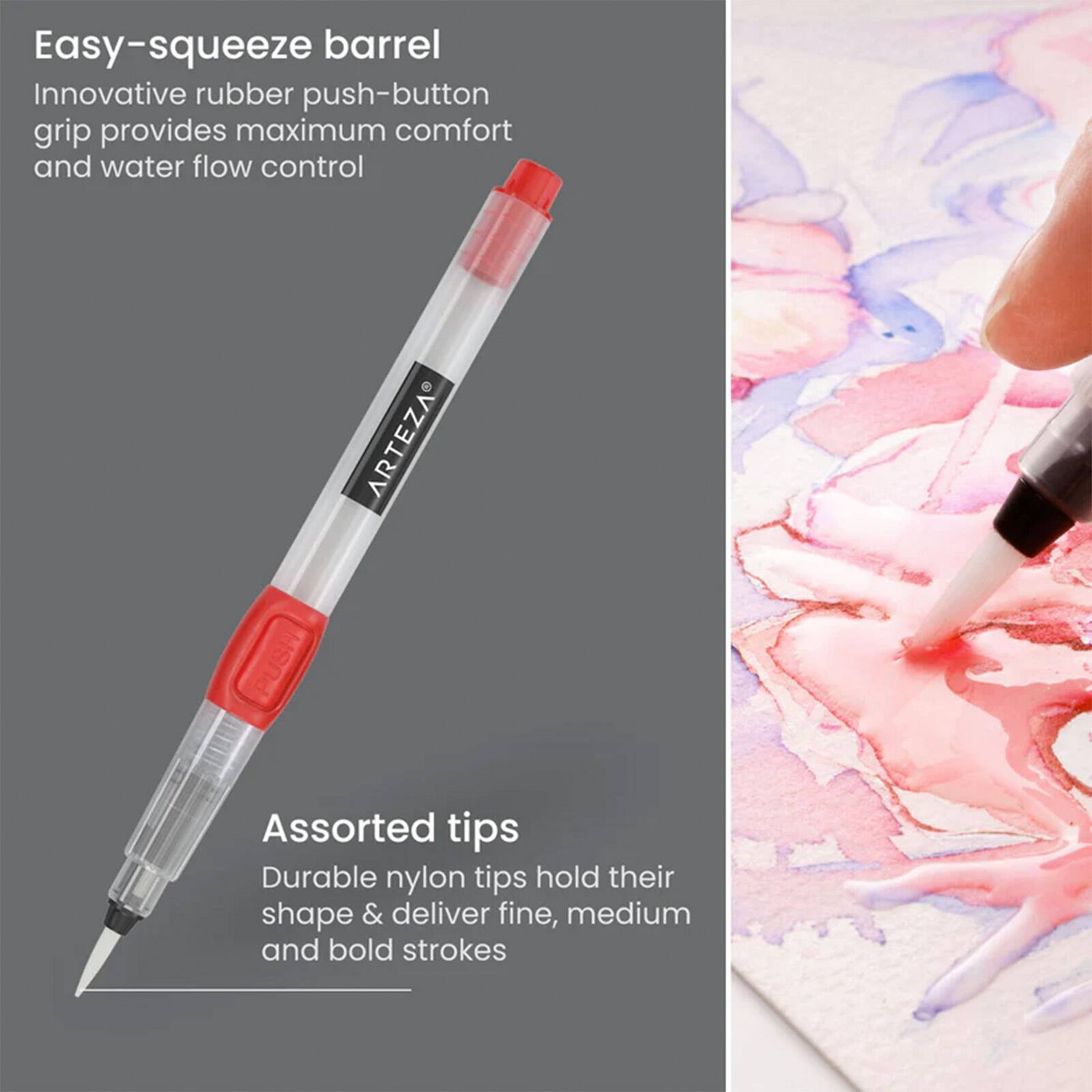 Arteza&#xAE; Red Assorted Tips Water Brush Pen Set