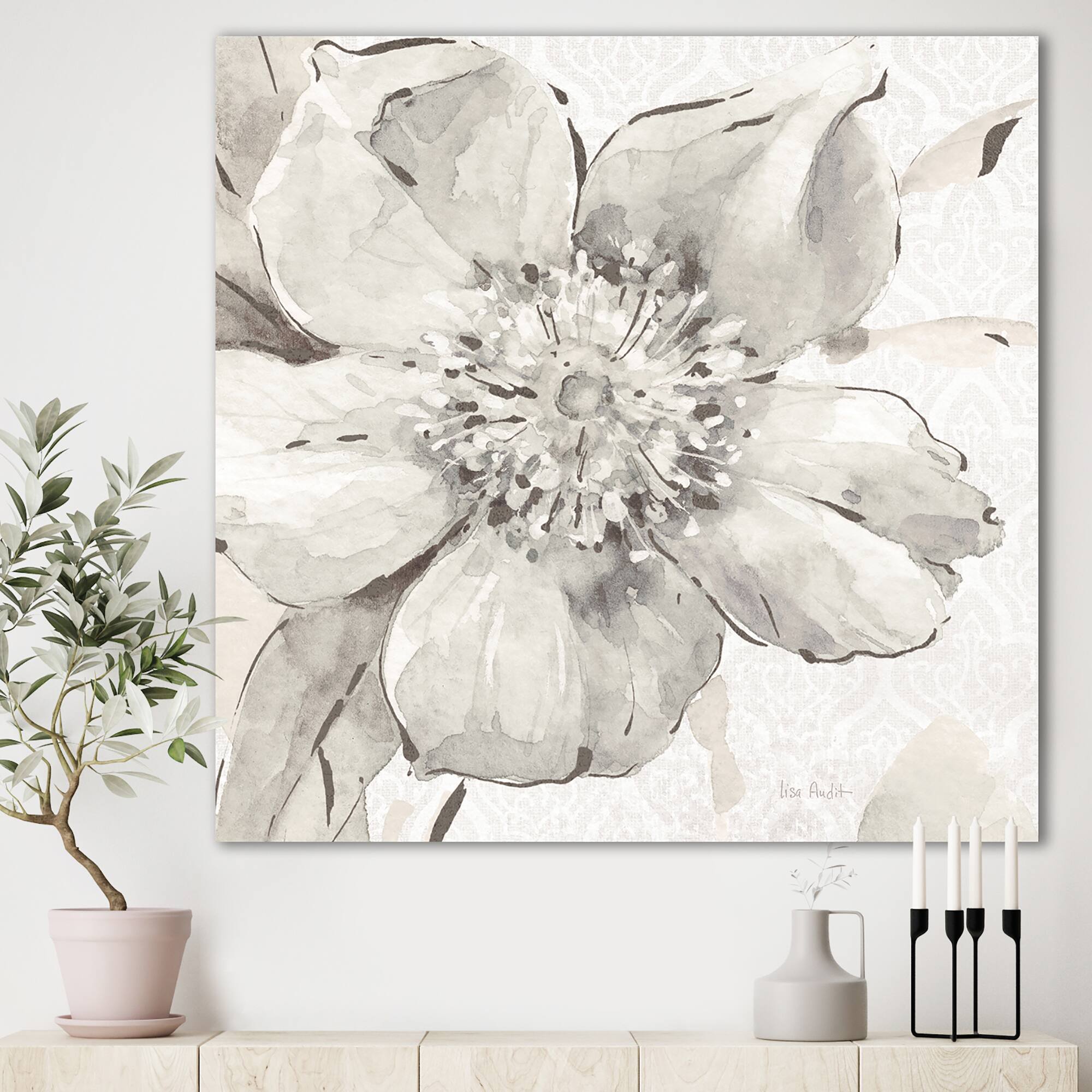 Designart - Indigold Grey Peonies III - Farmhouse Canvas Artwork