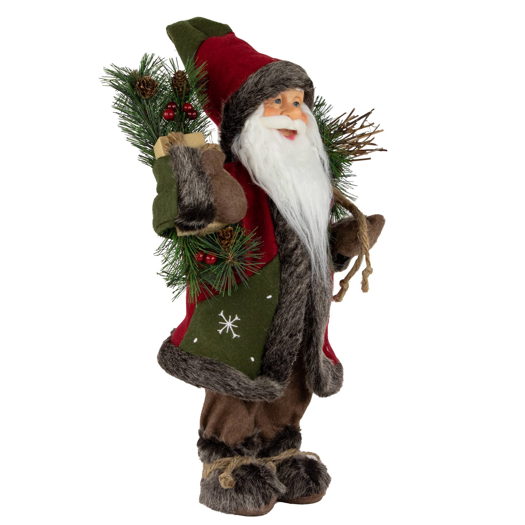 16" Country Rustic Standing Santa Claus with Knitted Snowflake Jacket