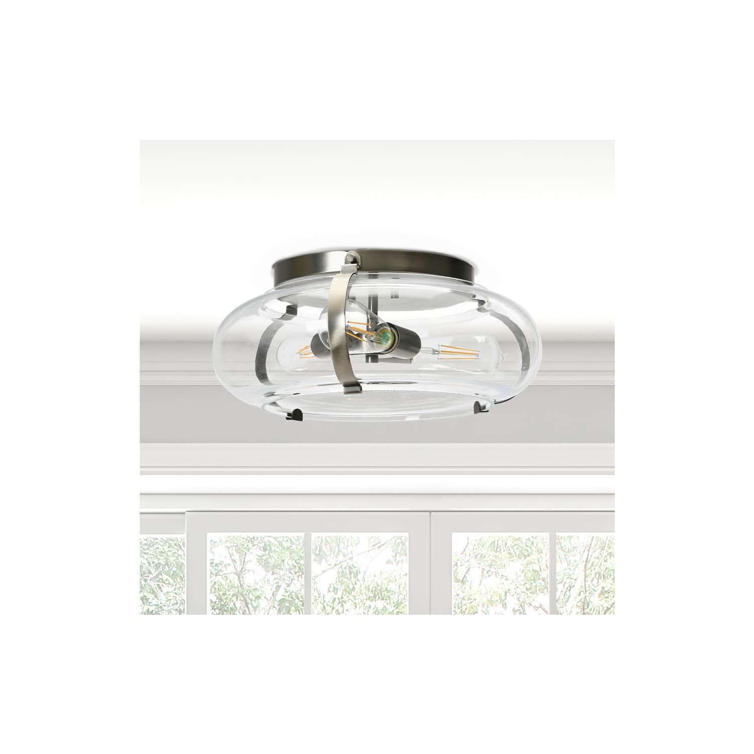 Hello Honey® Robert Stevenson Lighting Alston 16" Antique Nickel Glass & Metal Flush Mount Ceiling Light