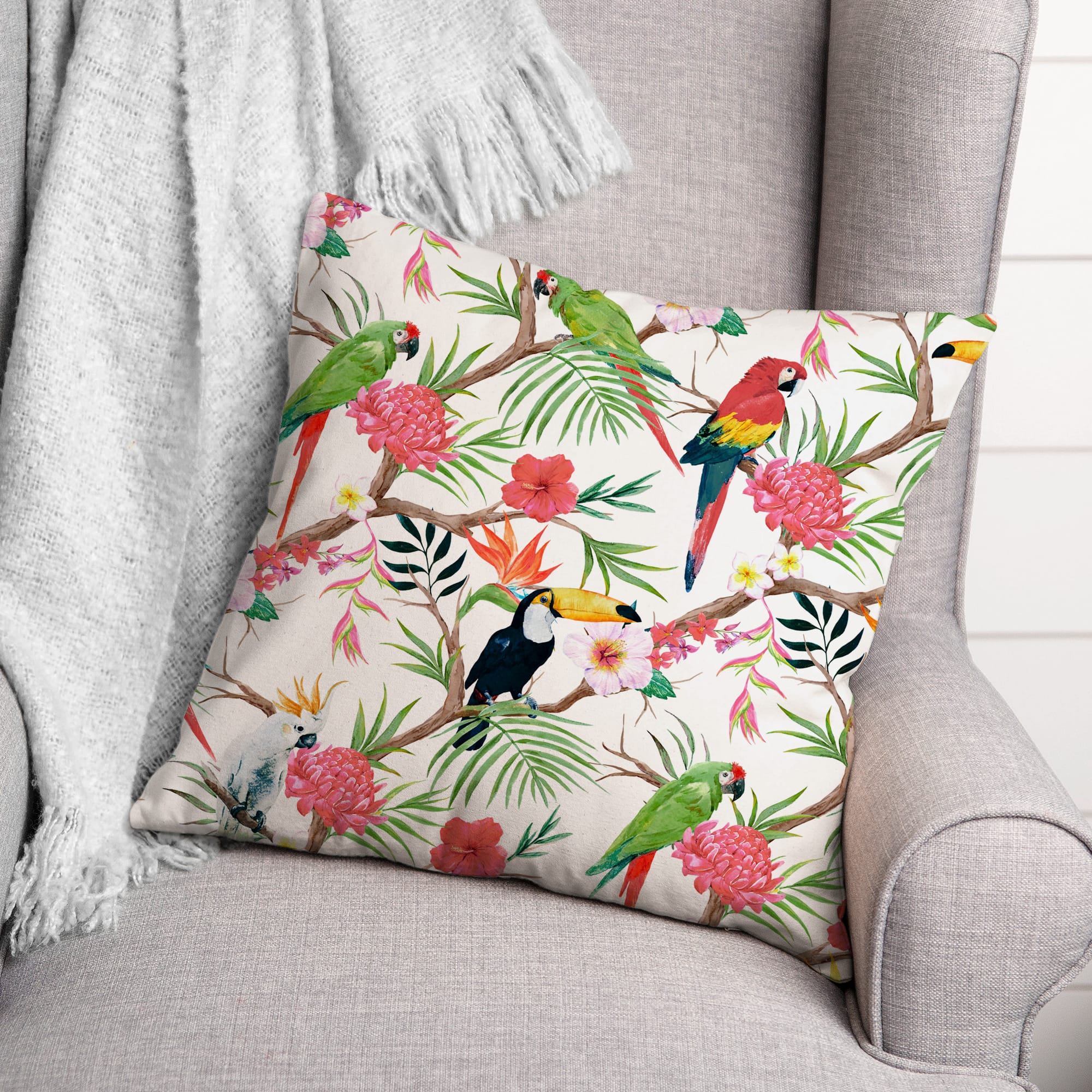 Tropical Birds Throw Pillow