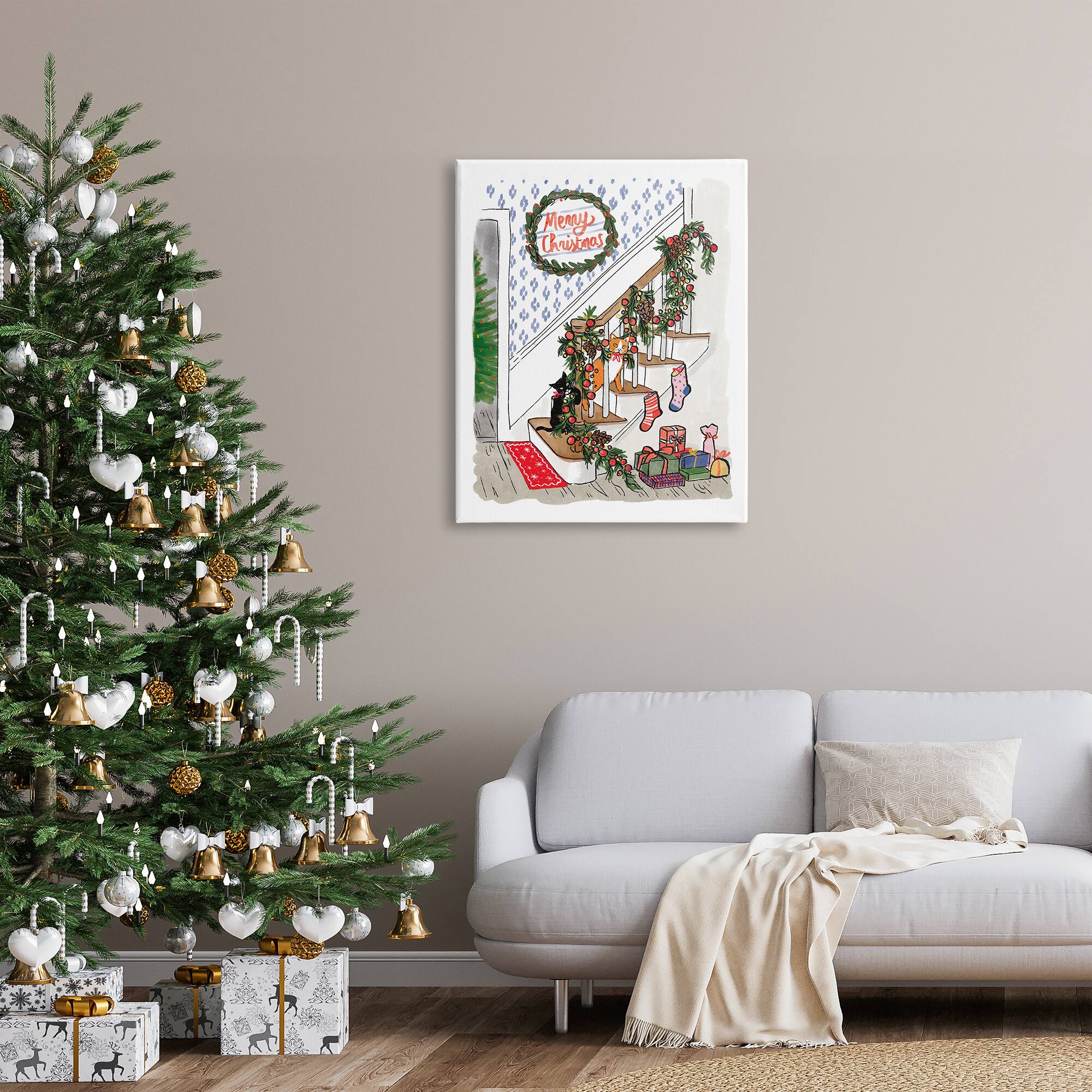 Stupell Industries Merry Christmas Holiday Stairway Canvas Wall Art