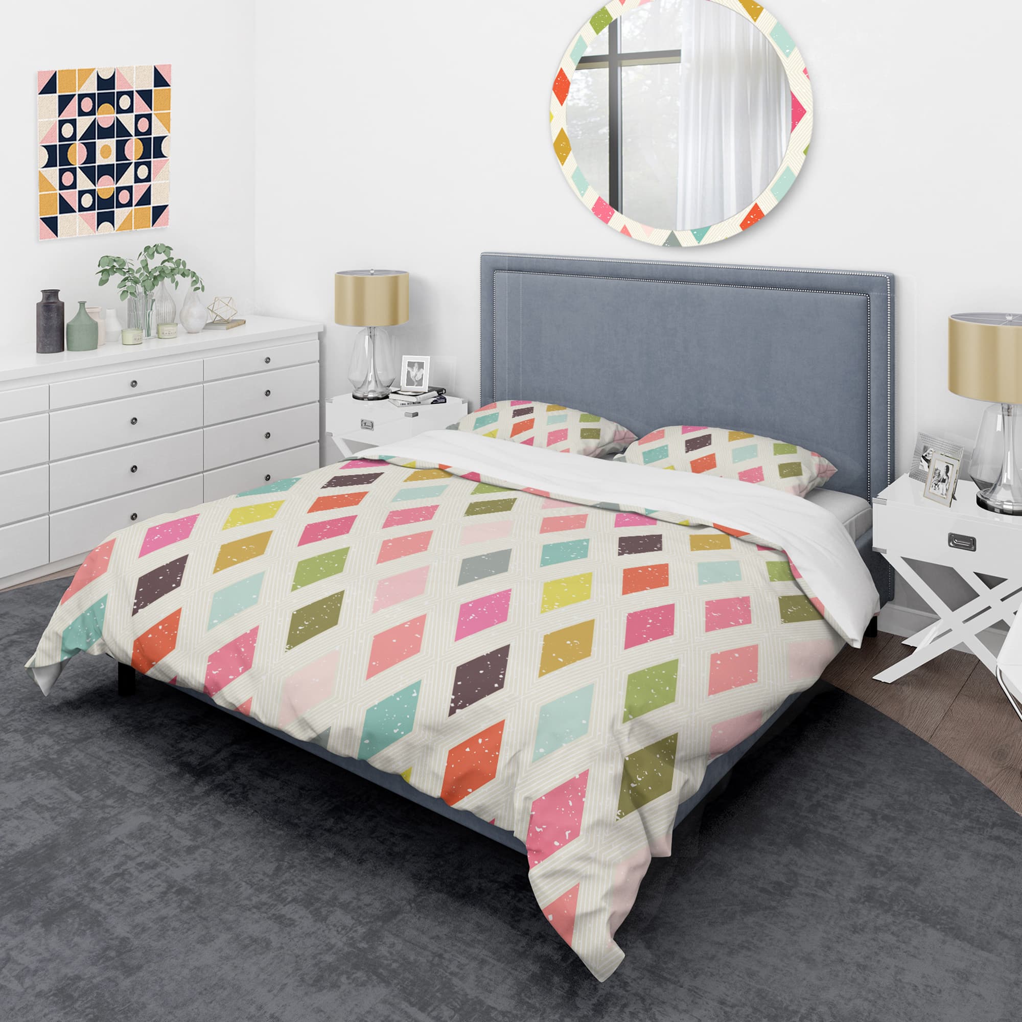 Designart &#x27;Diamond Retro III&#x27; Mid-Century Duvet Cover Set