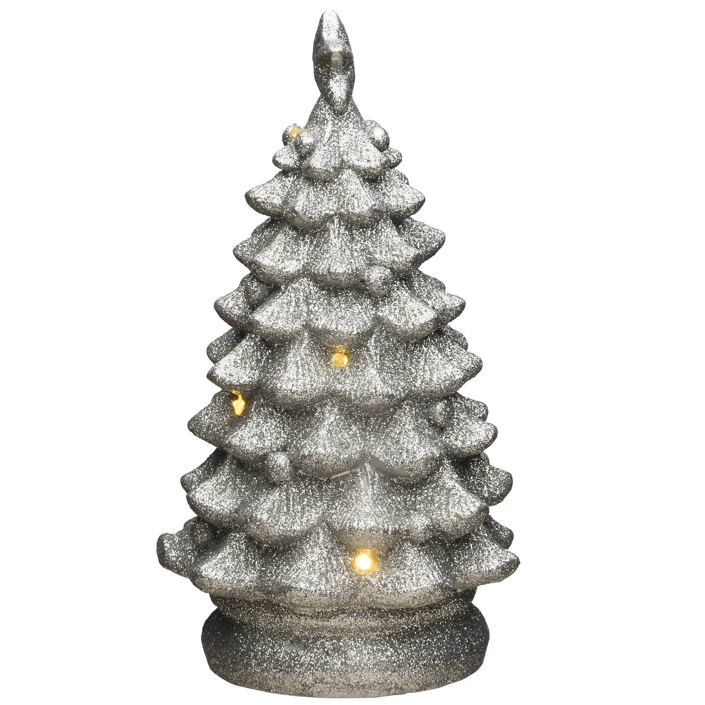9&#x22; Lighted Silver Christmas Tree Figurine