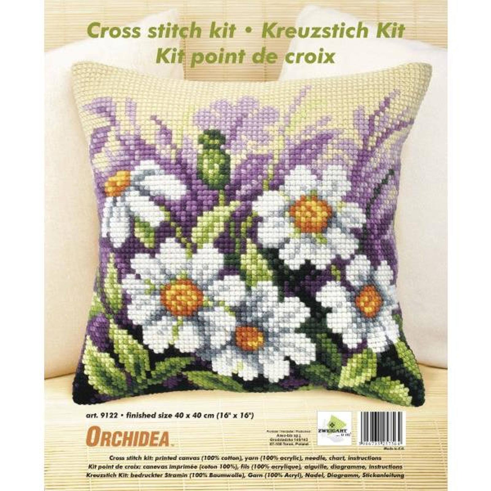 Orchidea Cushion Cross Stitch Kit White Flowers On Meeadow