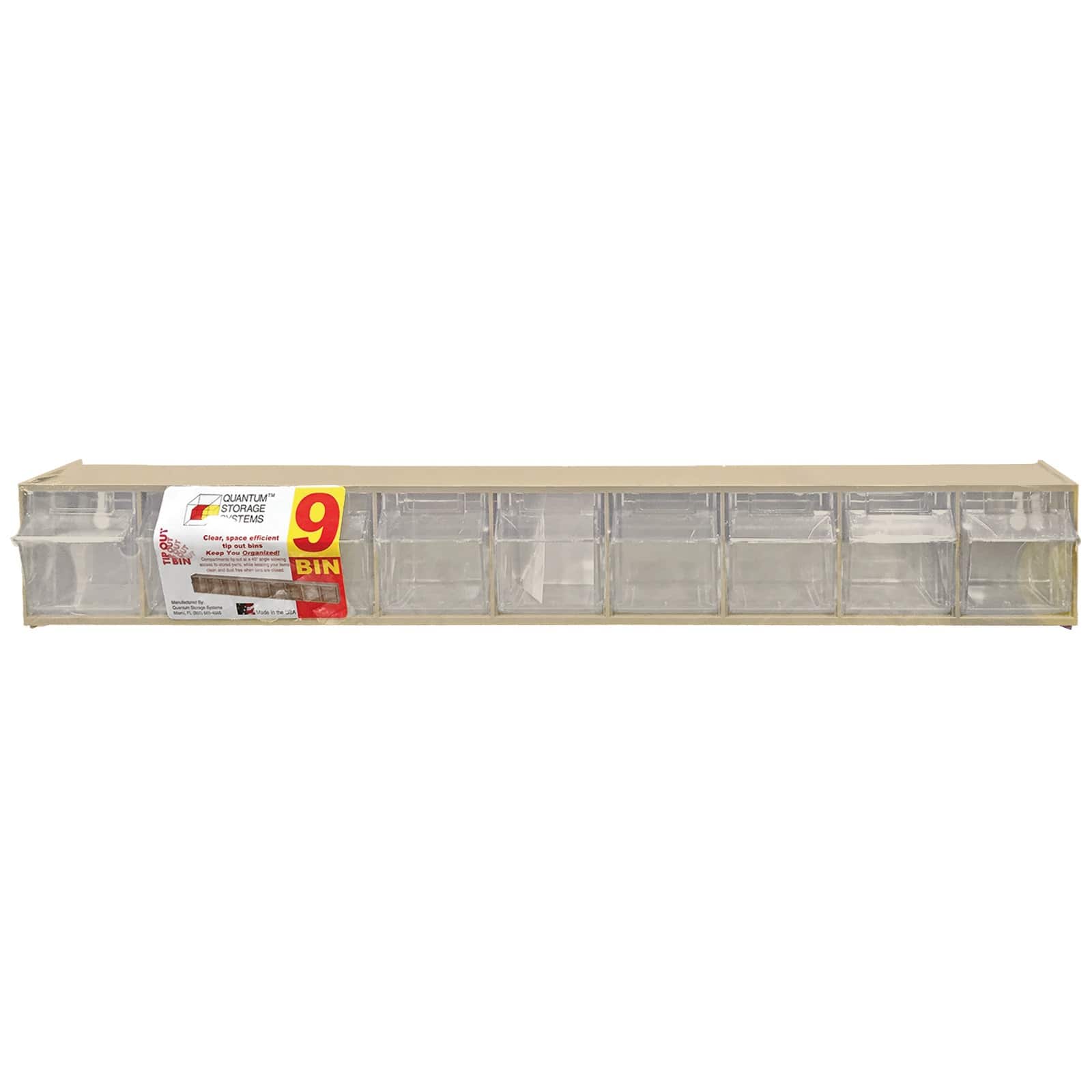 Quantum Storage Systems® 3.125" x 23.625" Ivory 9 Compartment Storage Box with Clear Tip Out Bins