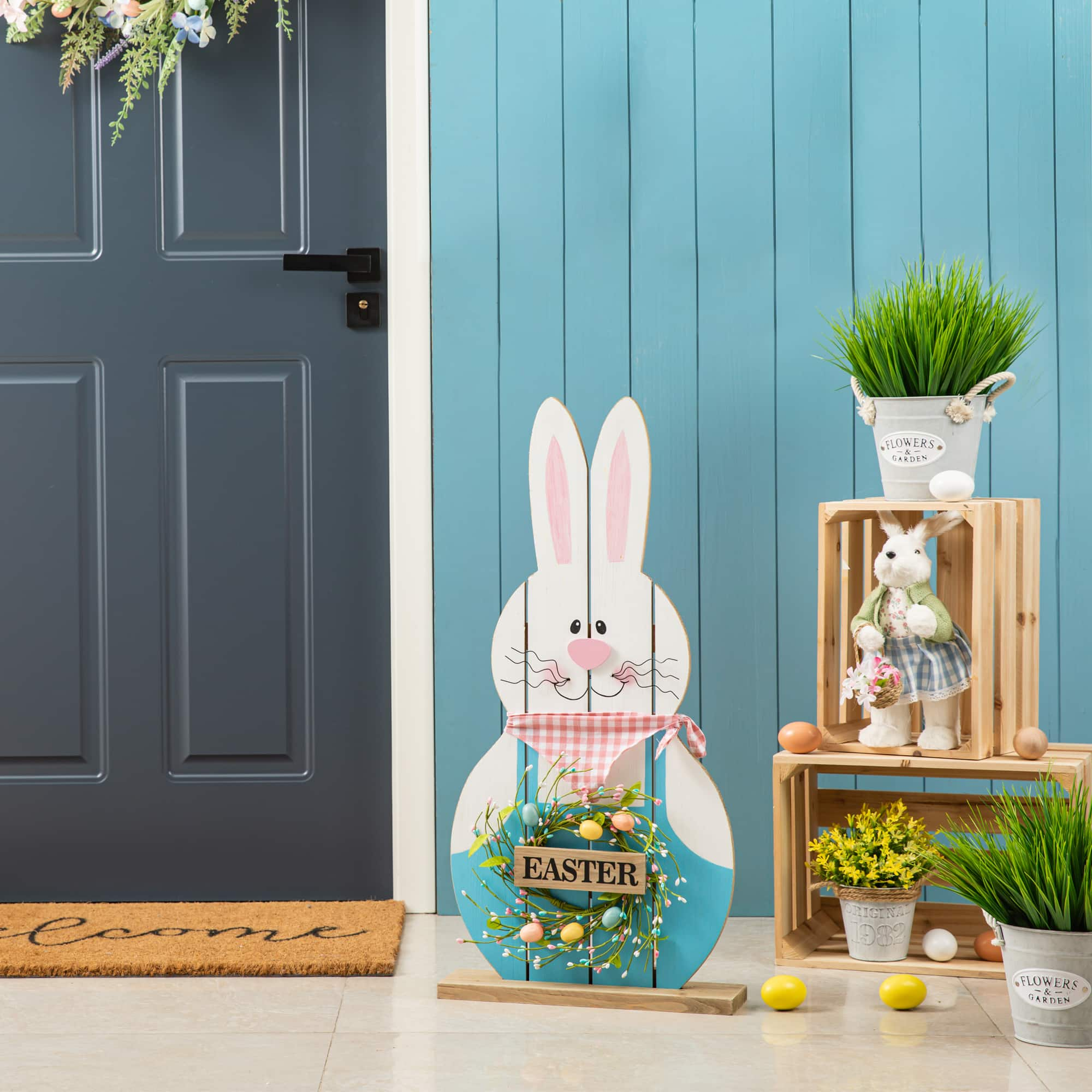 Glitzhome&#xAE; 30&#x22; Easter Wooden Bunny Porch D&#xE9;cor