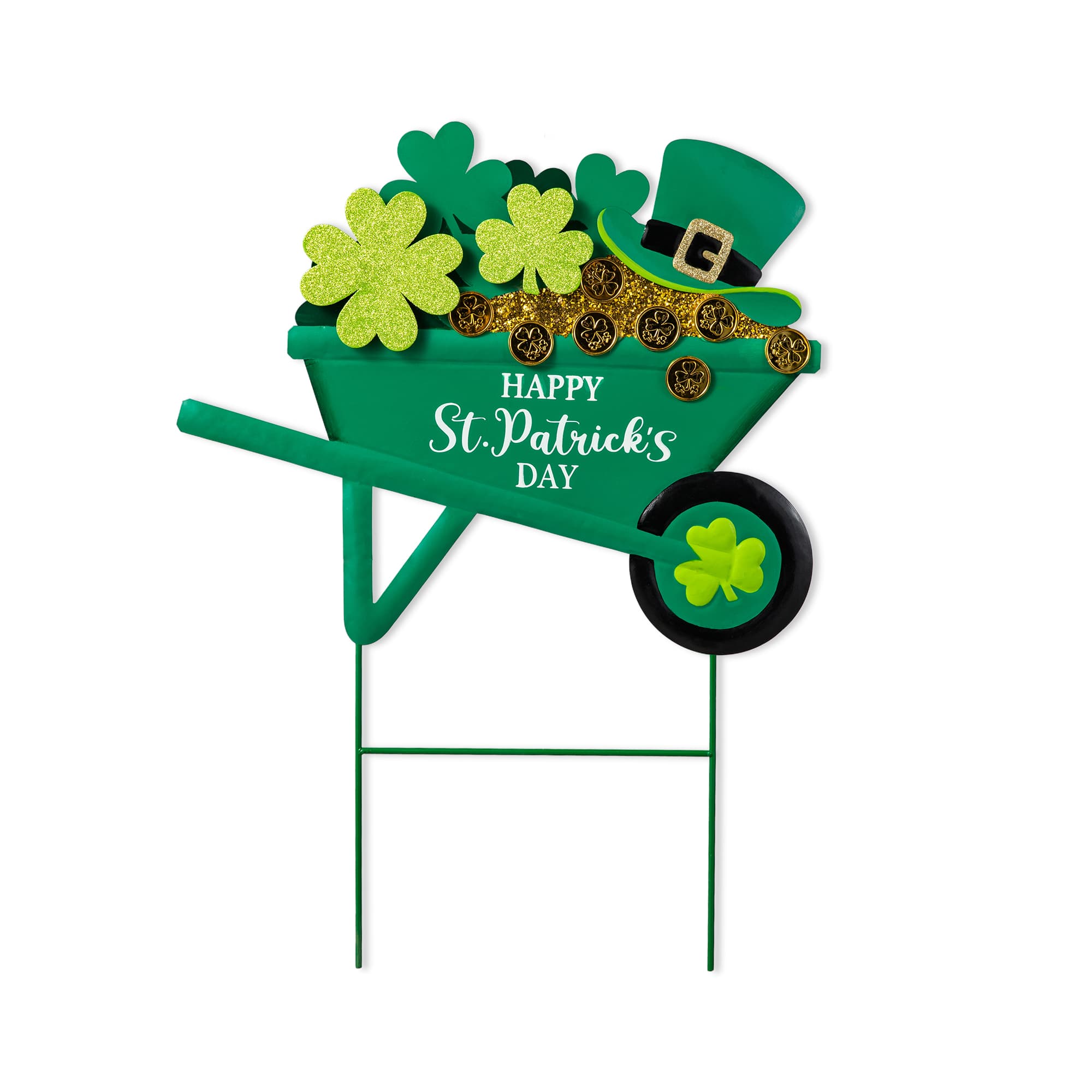 Glitzhome® 24" St. Patrick's Metal Shamrocks Wagon Yard Stake