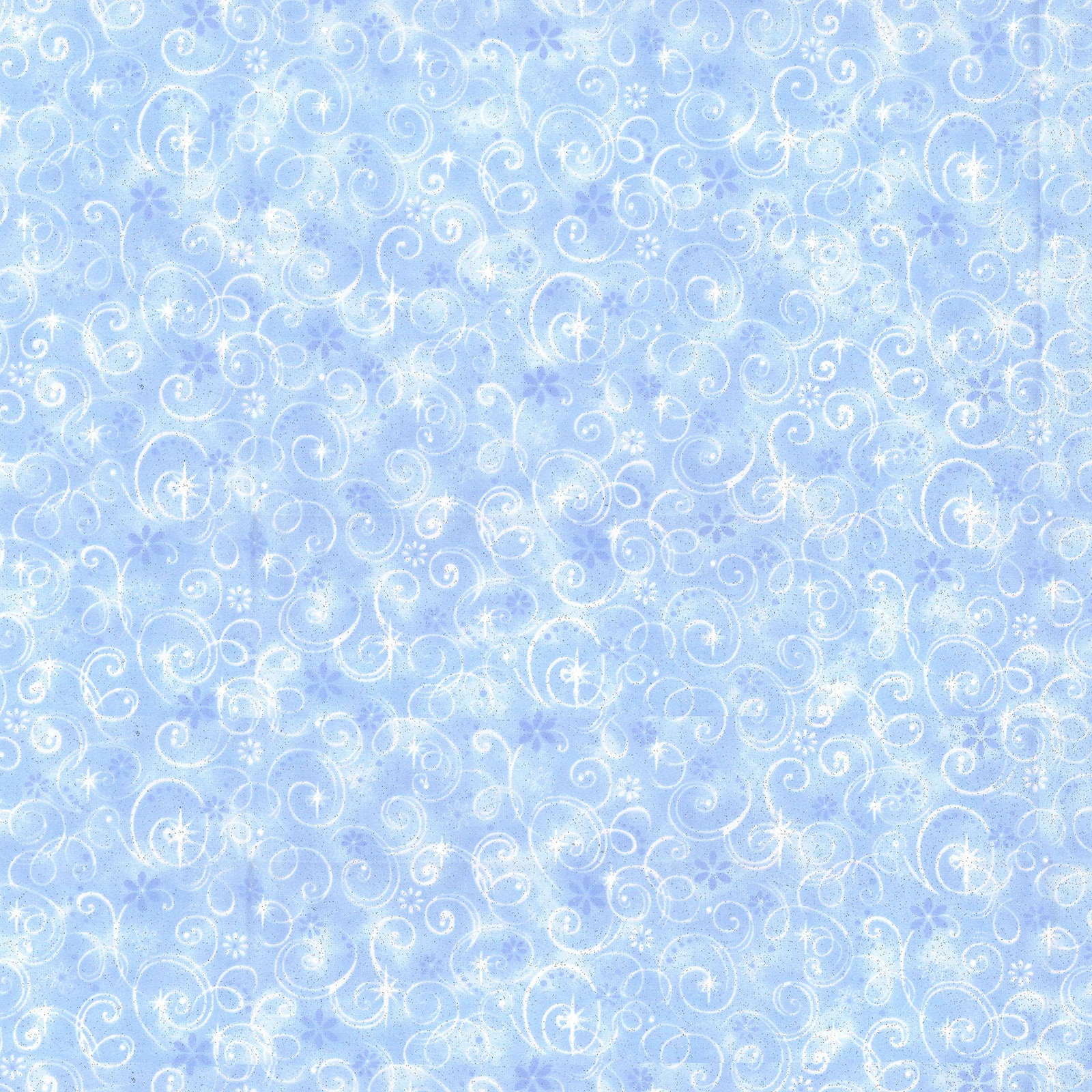 Fabric Traditions Swirls on Light Blue Glitter Cotton Fabric