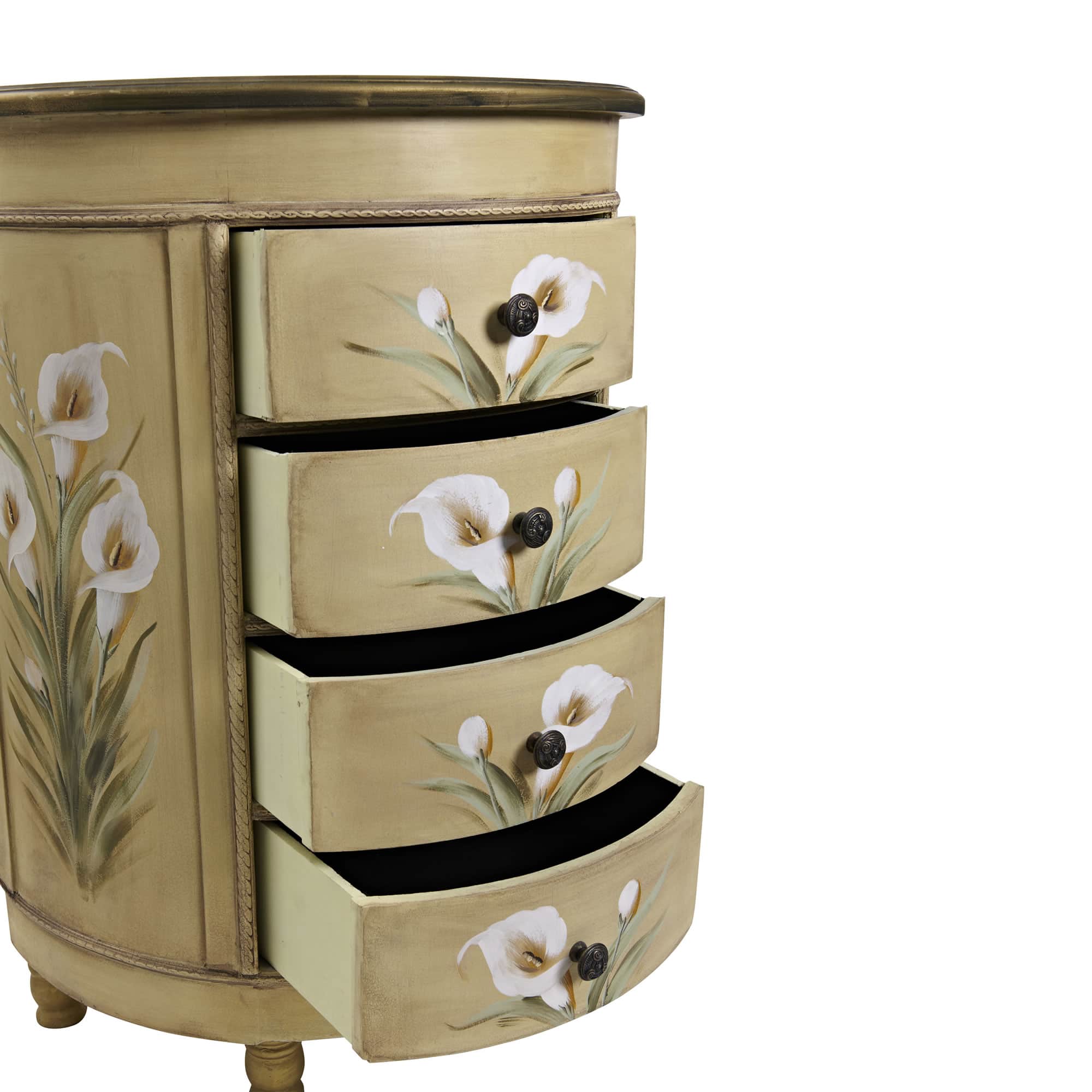 4-Drawer Antique Accessory Table with Calla Lily Floral Art
