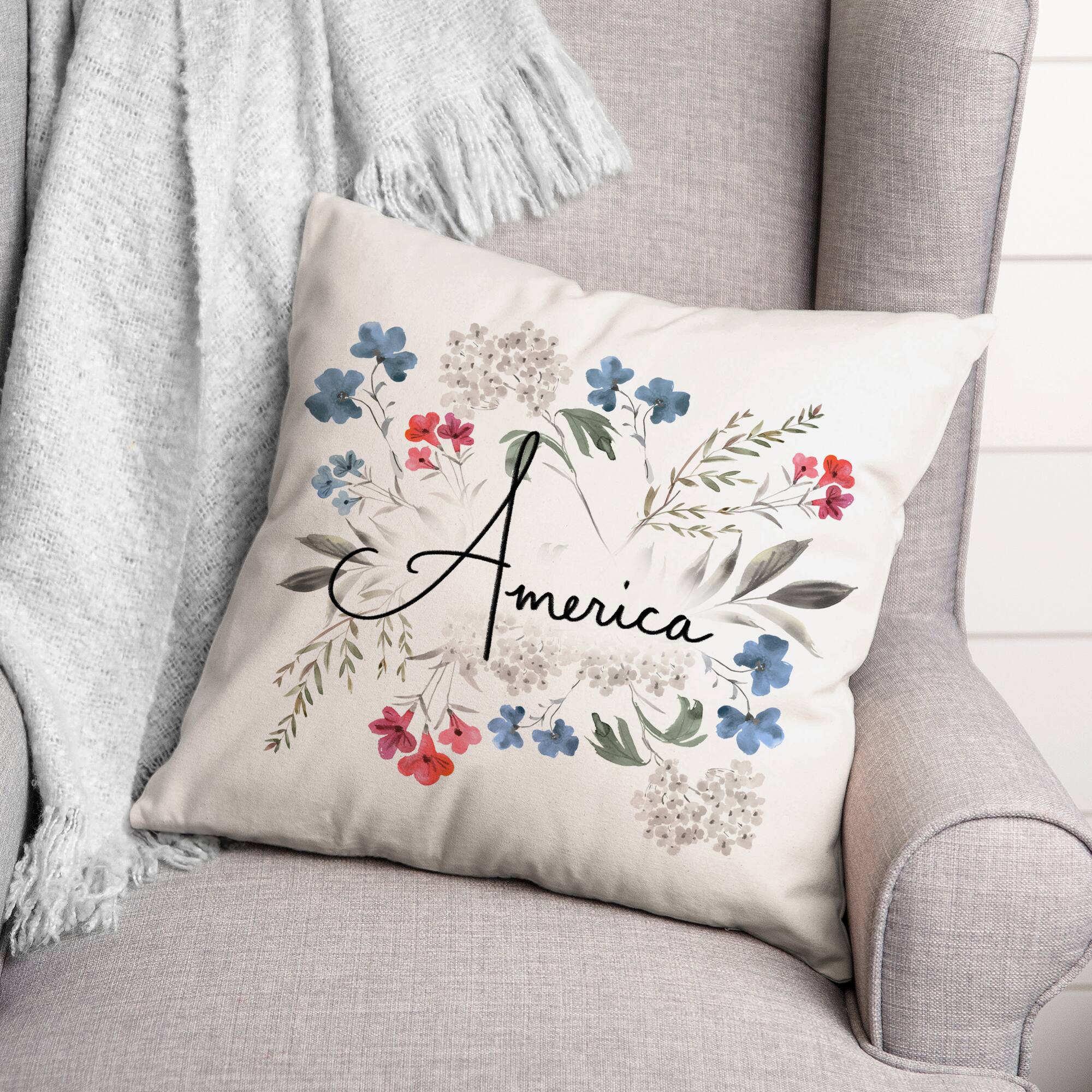 Floral America Throw Pillow