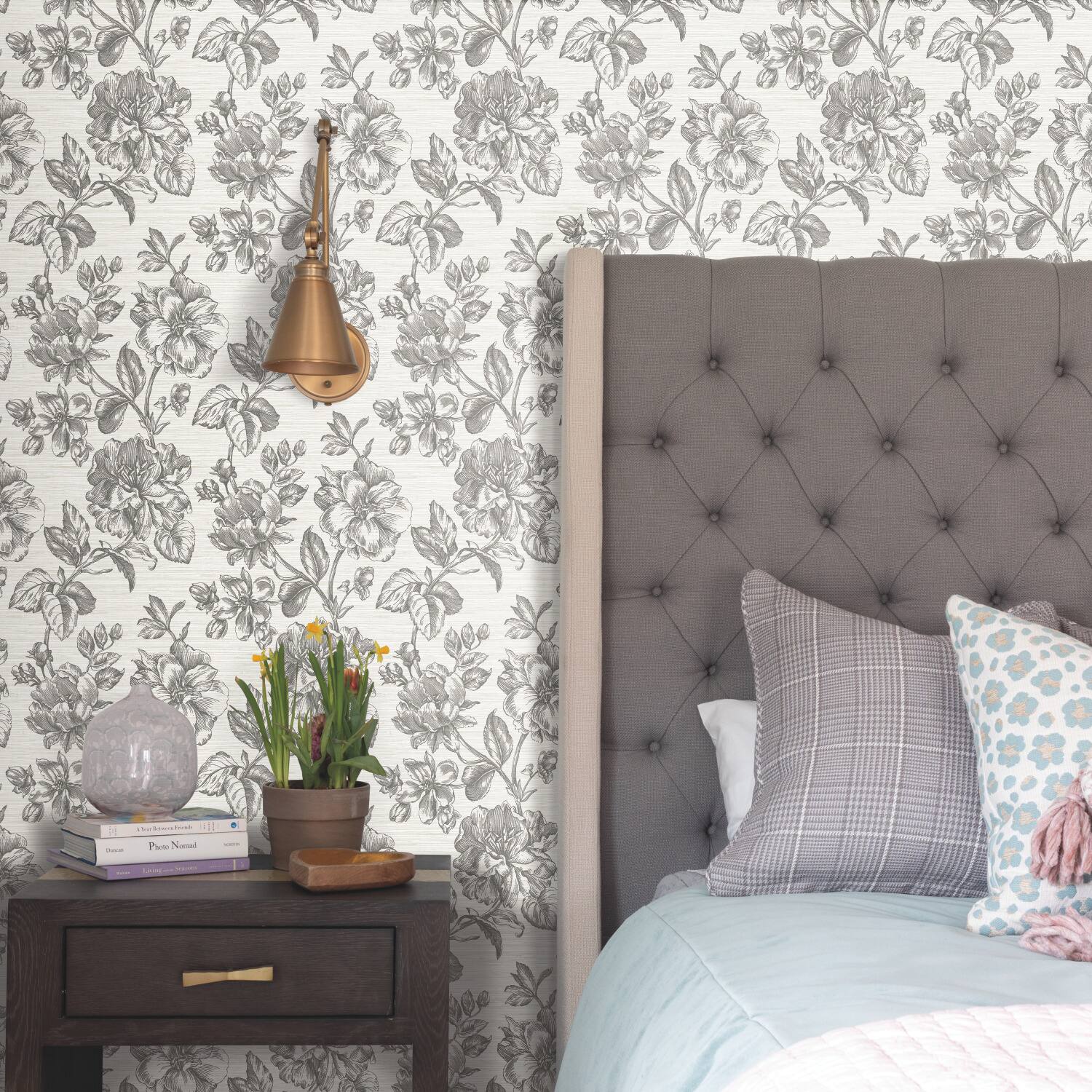RoomMates Tamara Day Gray Flower Girl Peel &#x26; Stick Wallpaper