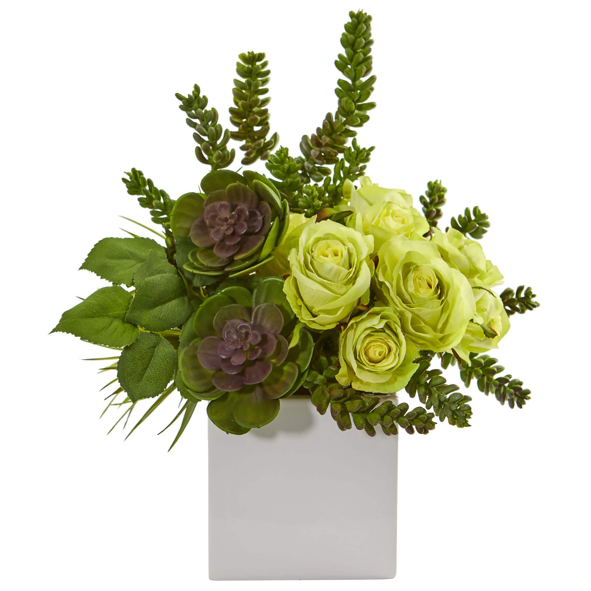 14&#x22; Rose &#x26; Succulent Artificial Arrangement in White Vase