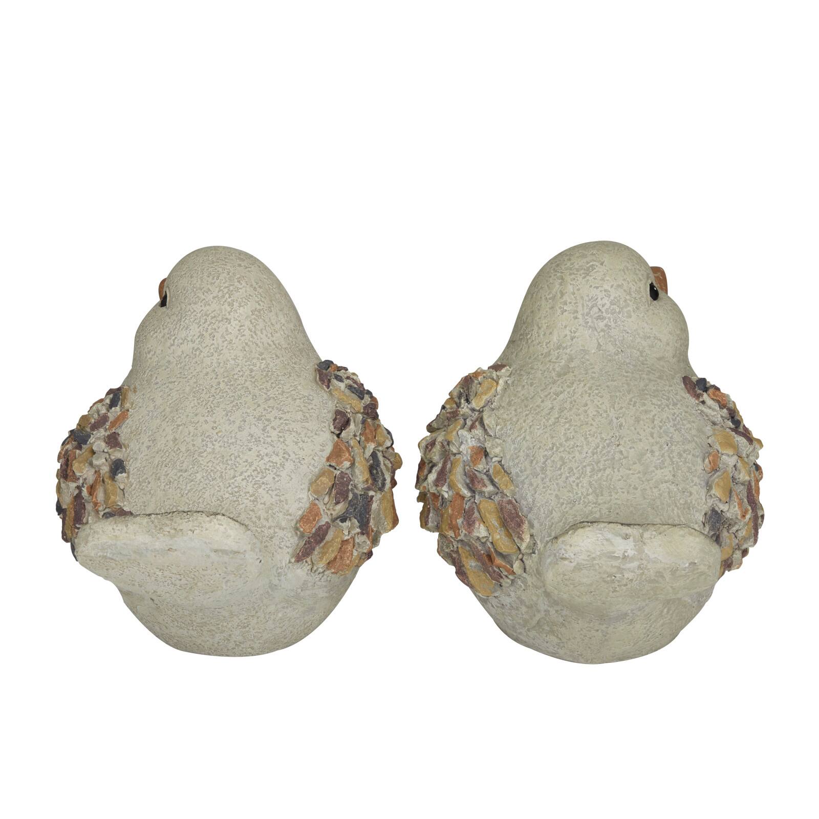 12" Gray Stone Farmhouse Bird Garden Sculpture Set