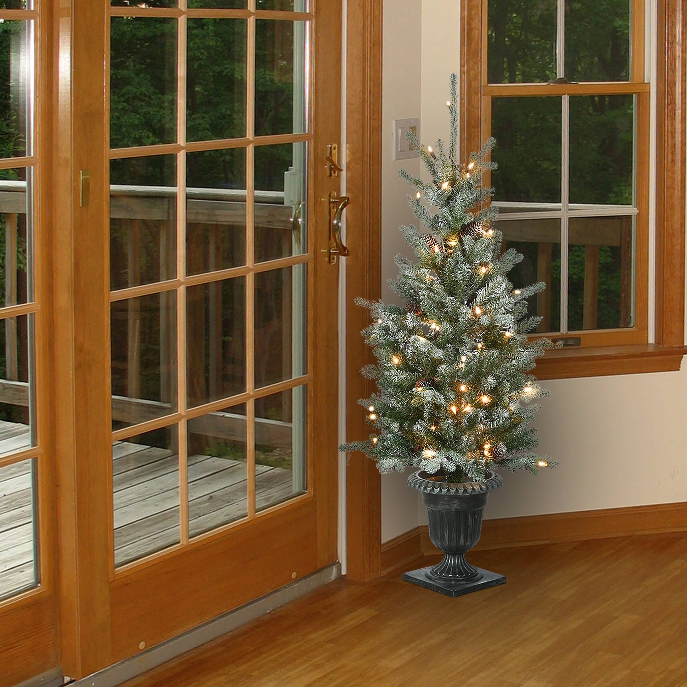 4ft. Pre-Lit Snowy Morgan Spruce Entrance Artificial Christmas Tree, Clear Lights