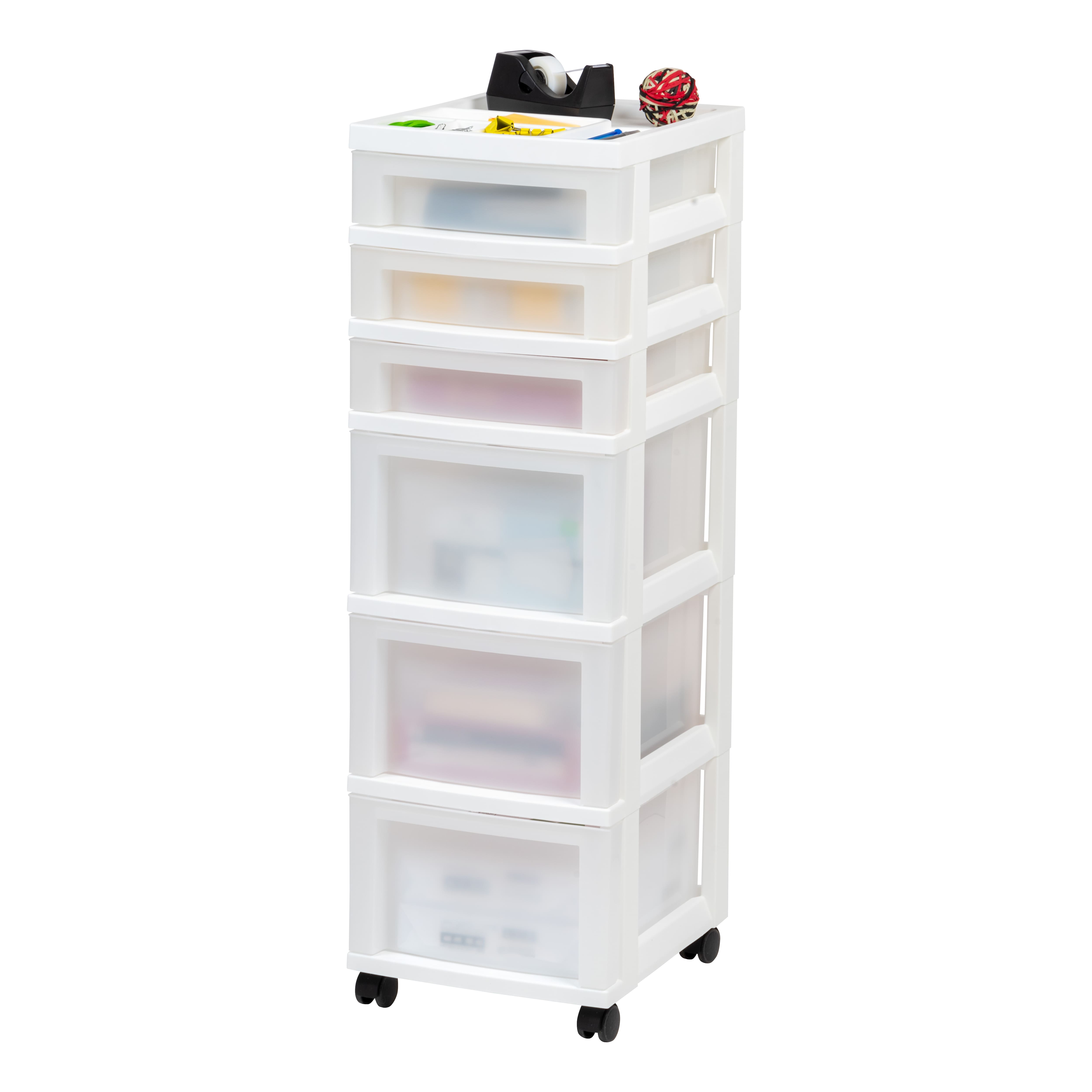 IRIS White 6-Drawer Storage Cart With Organizer Top