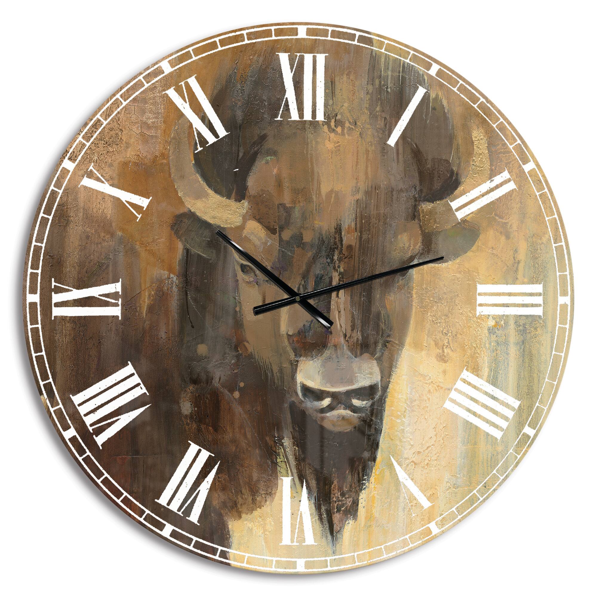 Designart Into the Wild Gold Buffalo Farmhouse Wall Clock