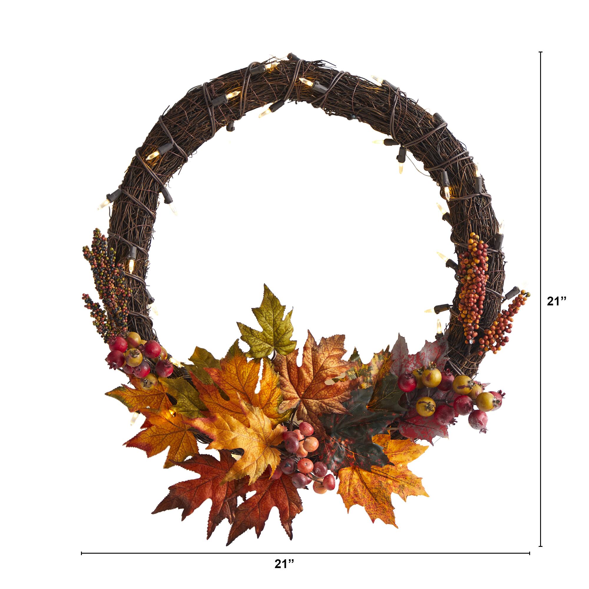 21" LED Maple Leaf & Berries Wreath