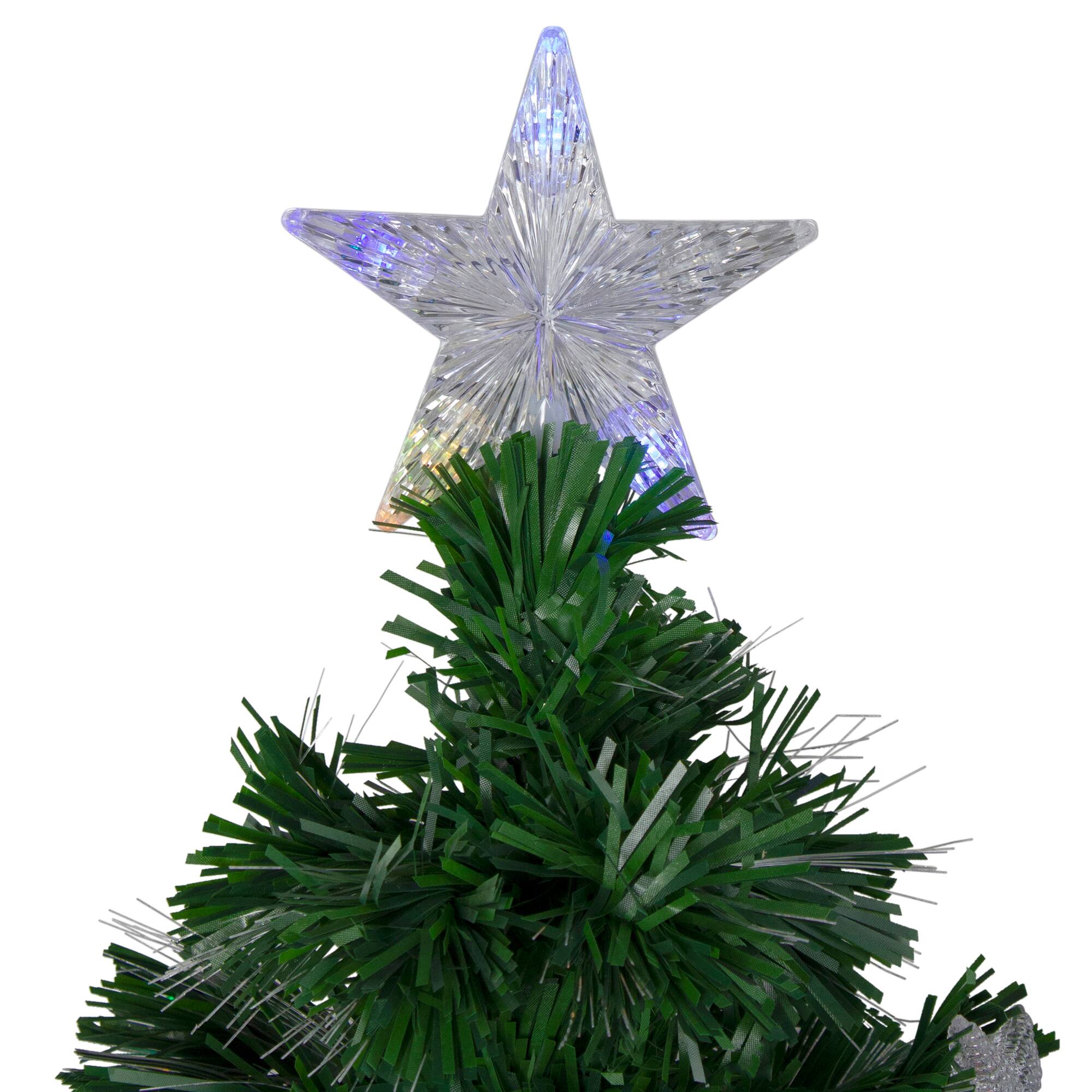 4ft. Pre-lit Fiber Optic Color Changing Artificial Potted Christmas Tree, Multicolor LED Star Lights