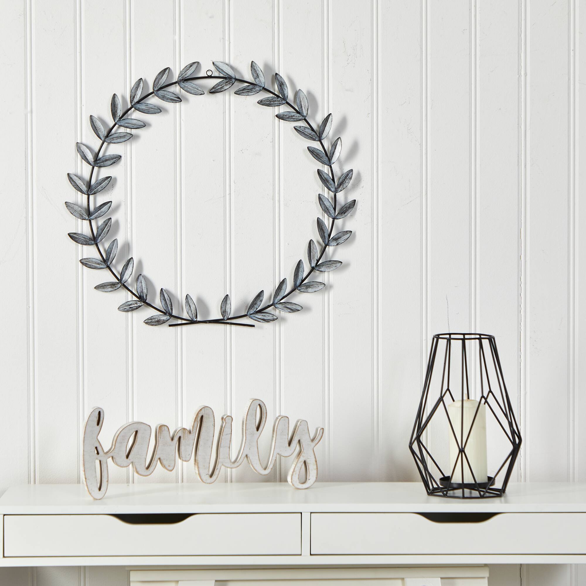 20" White Metal Olive Leaf Wall Décor