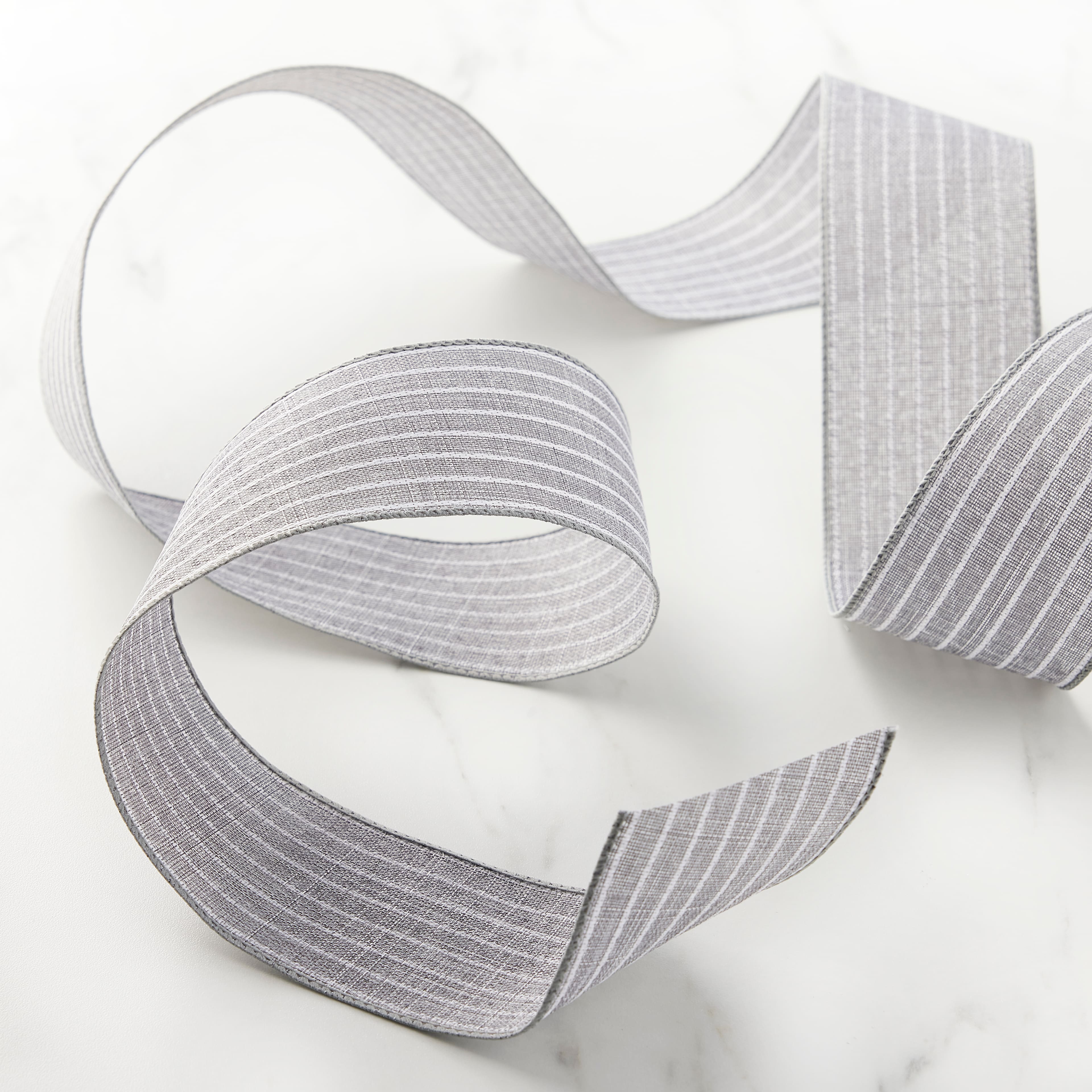 2.5&#x22; x 25ft. Faux Linen Wired Pinstripe Ribbon by Celebrate It&#x2122; D&#xE9;cor