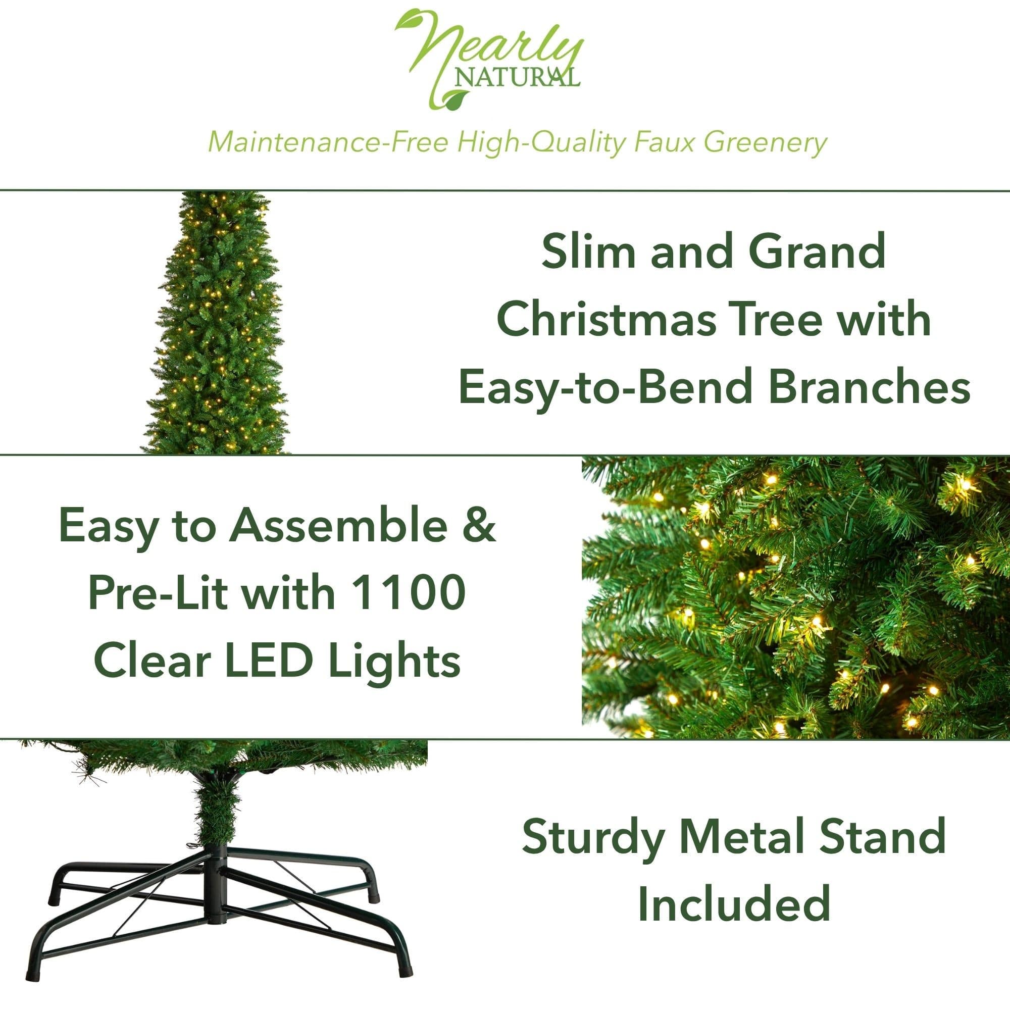 12ft. Pre-Lit Slim Green Mountain Pine Artificial Christmas Tree, Clear LED Lights