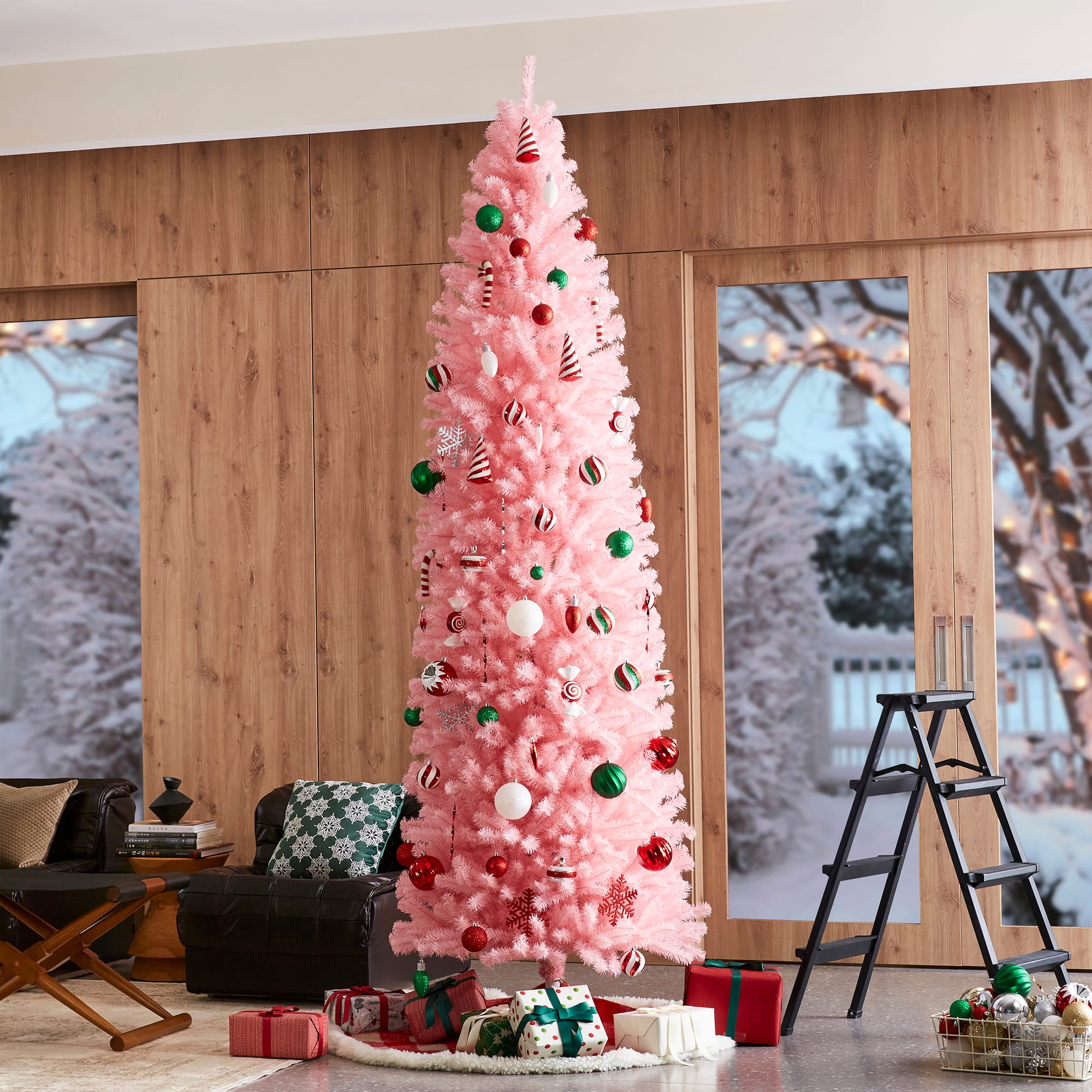 9ft. Unlit Pink Pencil Tinsel Artificial Christmas Tree