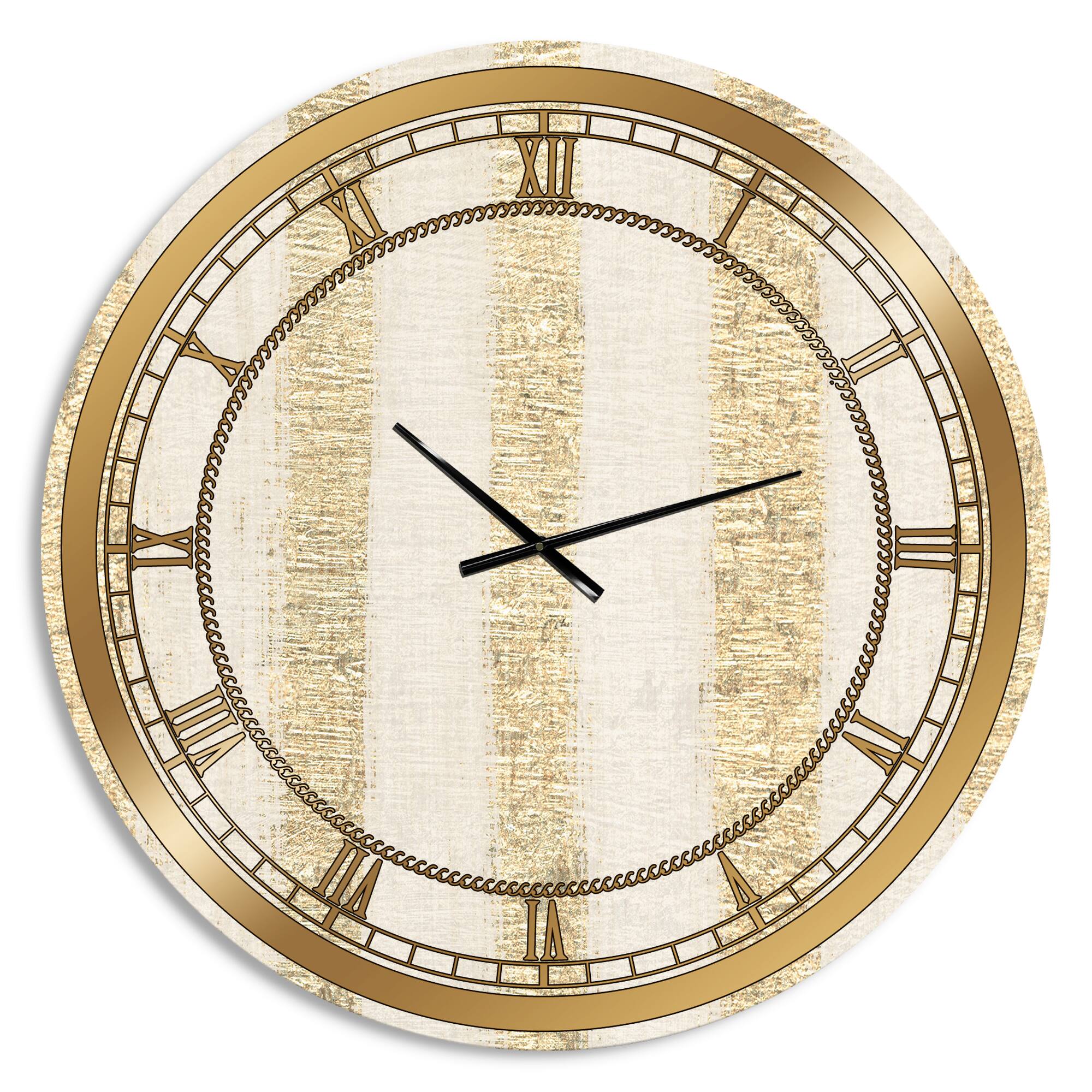 Designart 'Gold Glam Stipes Pattern Glam Wall Clock