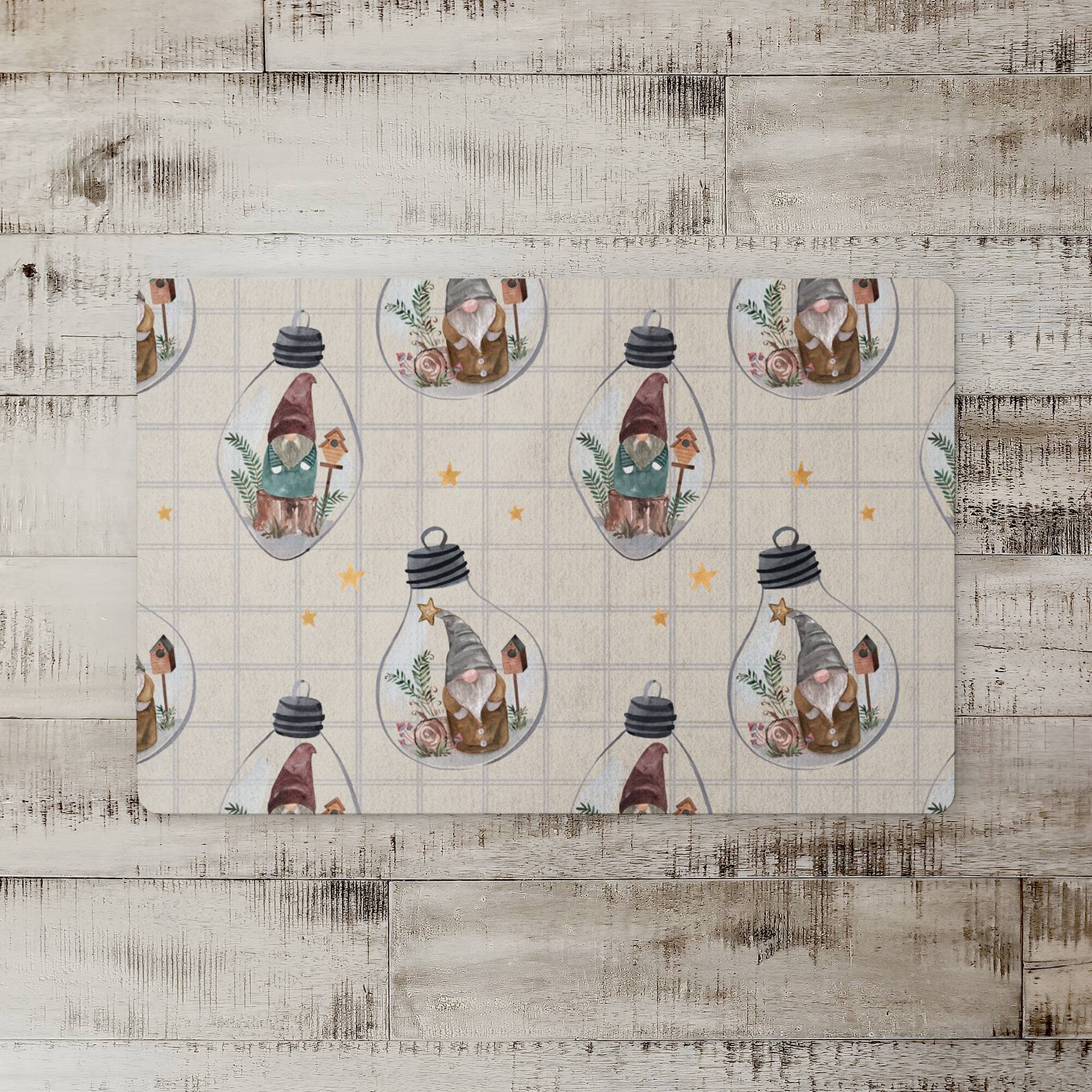Cream & Gray Check Gnome Globe Pattern Floor Mat