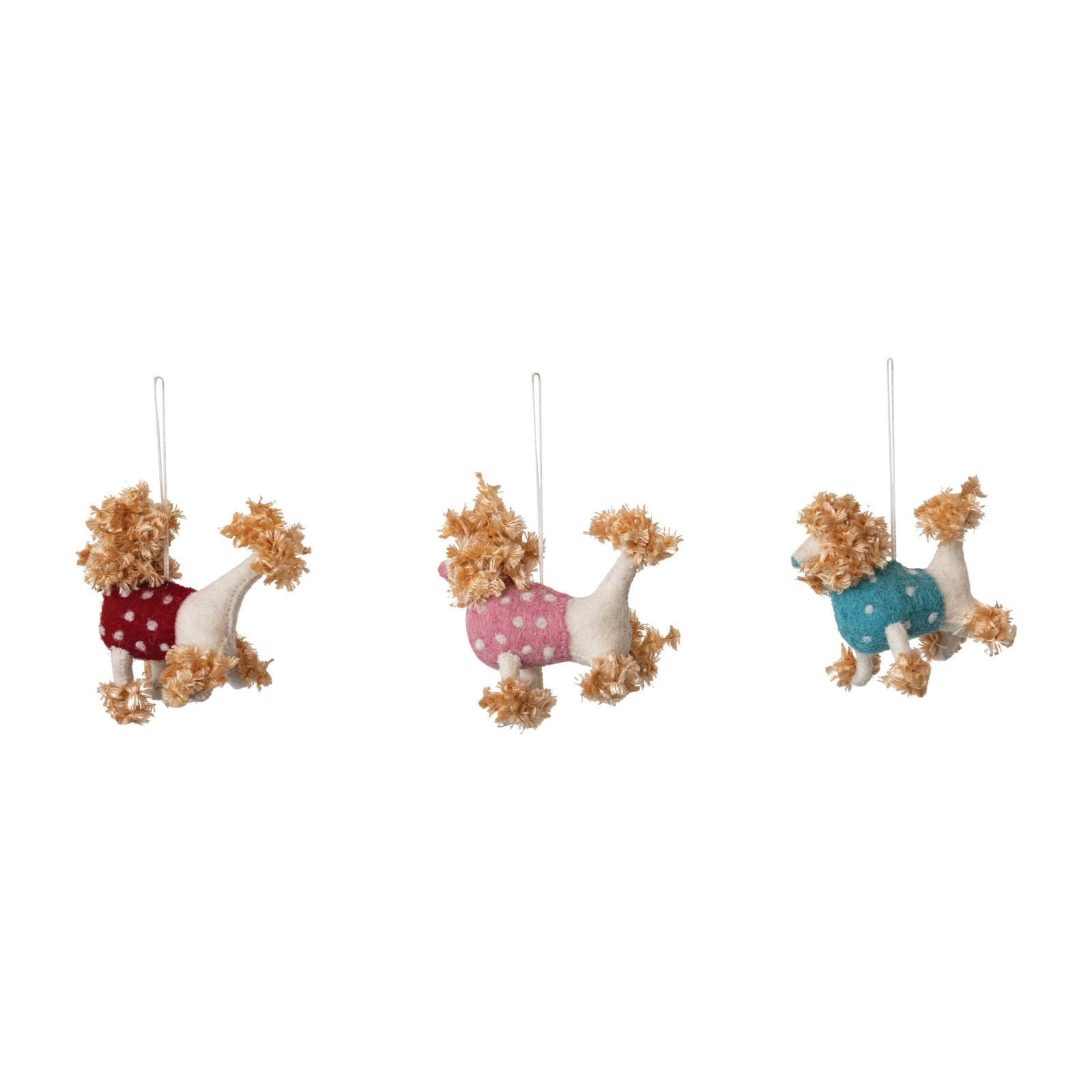 Hello Honey&#xAE; Handmade Wool Felt Poodle Ornaments with Polka Dot Sweaters Set