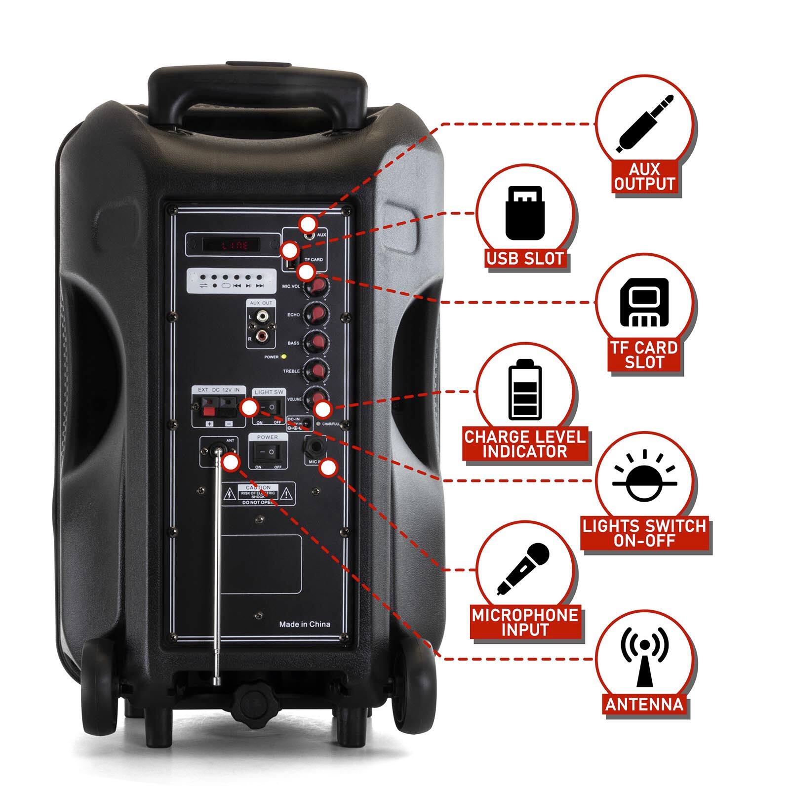 beFree Sound 12" Bluetooth Rechargeable Portable PA Party Speaker With Reactive LED Lights