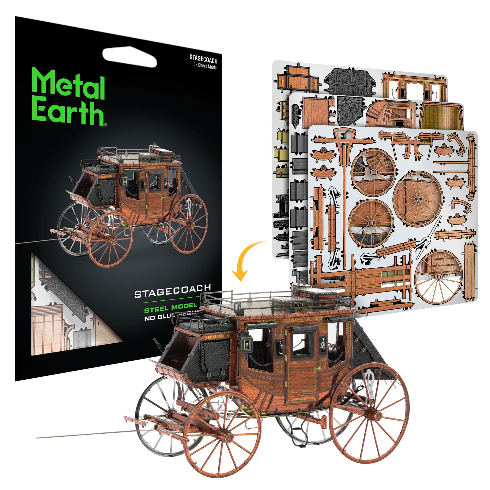 FASCINATIONS METAL EARTH ~ WILD WEST STAGECOACH 3D LASER-ETCHED STEEL MODEL KIT 