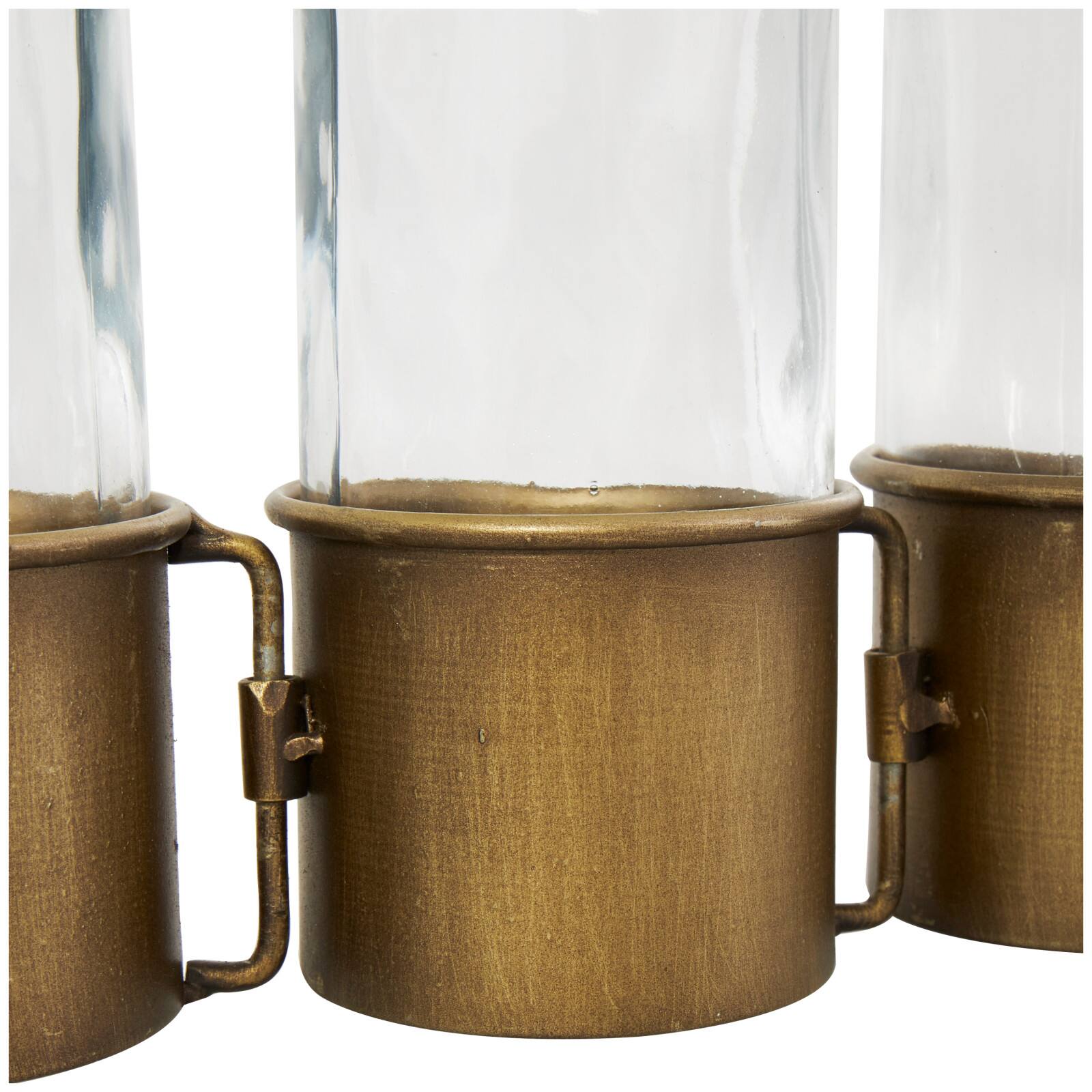 22&#x22; Gold Metal Adjustable Bottle Vase with Clear Glass Bottles