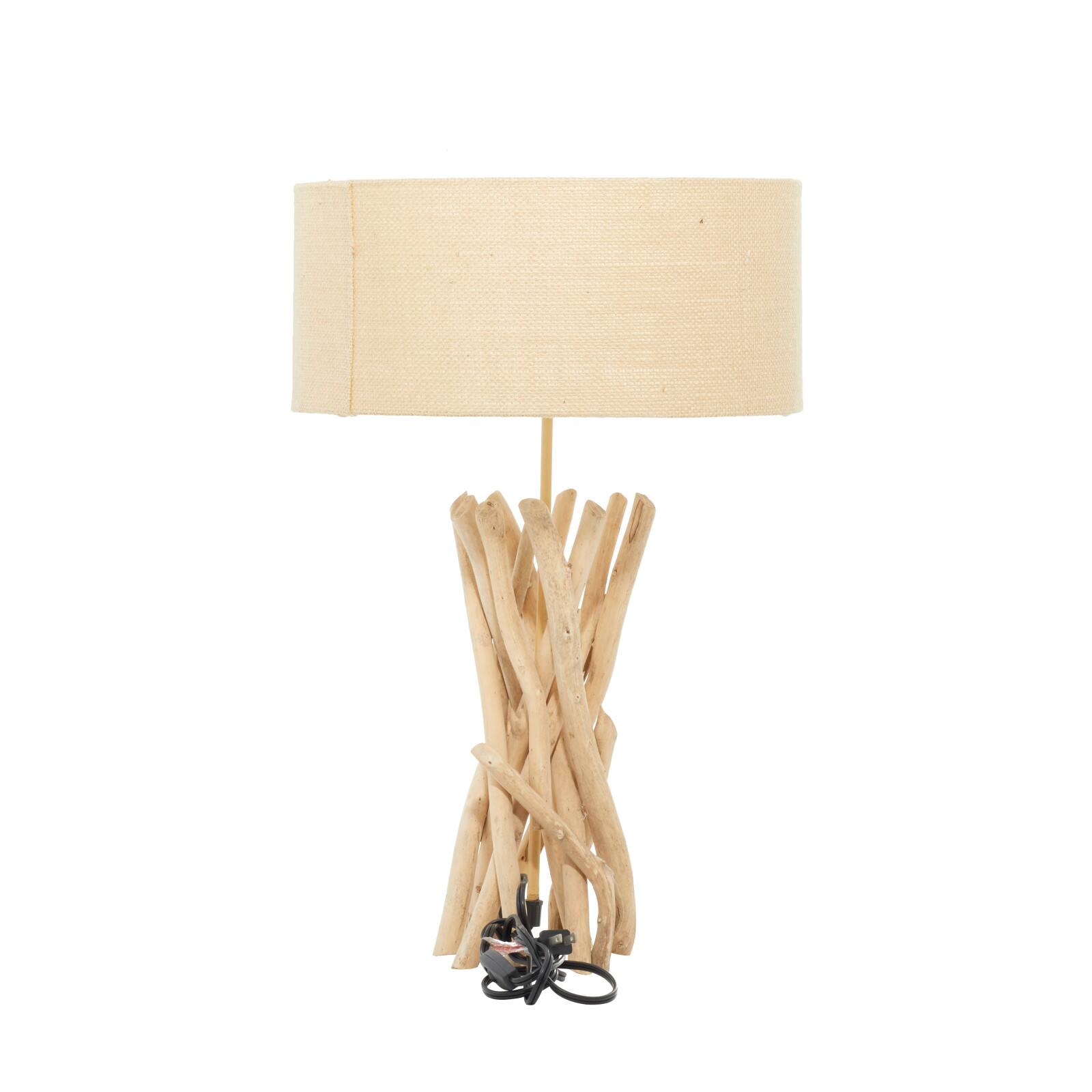 24&#x22; Natural Beige Wood Rustic Table Lamp