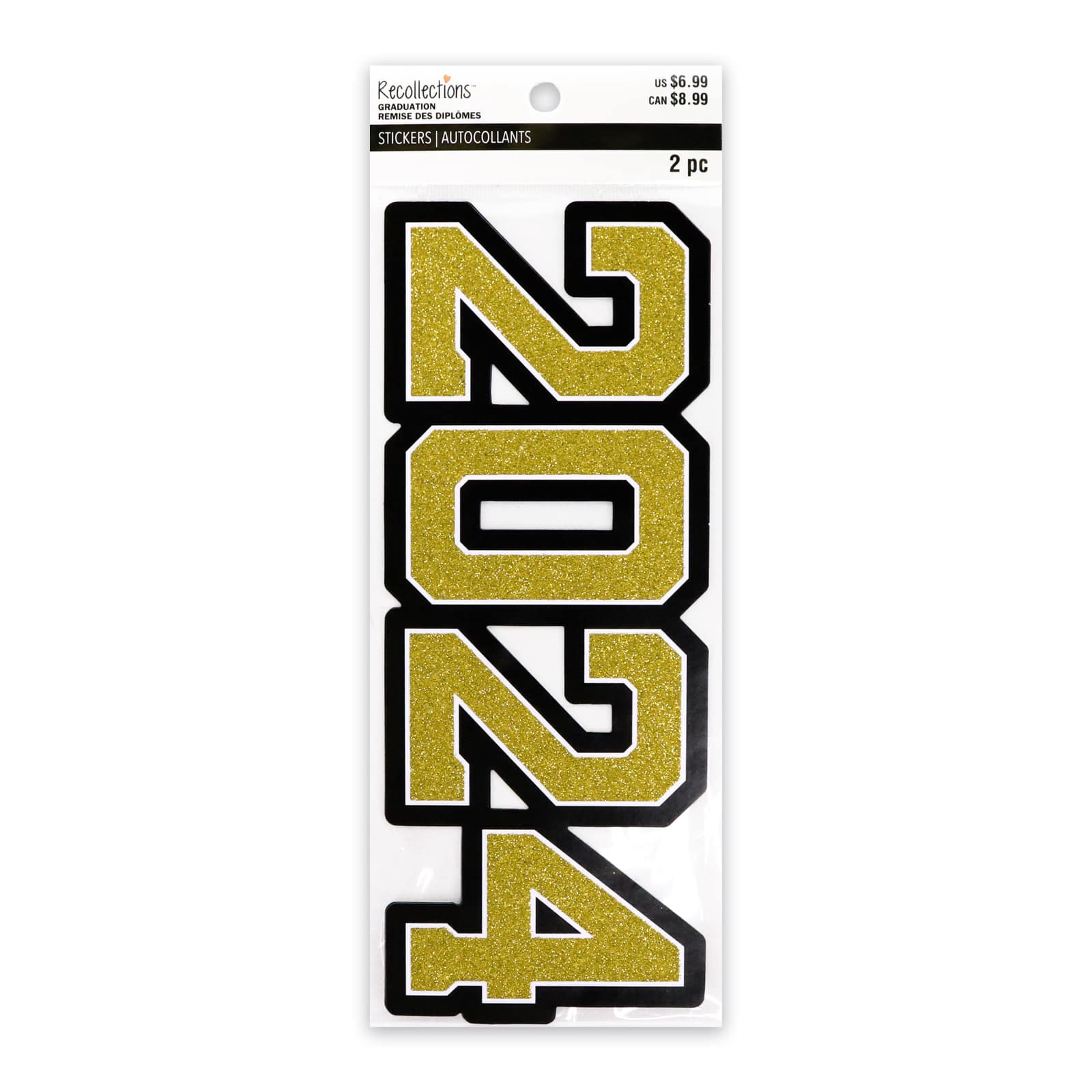 Graduation Gold Glitter 2024 Vinyl Stickers by Recollections&#x2122;, 2ct.