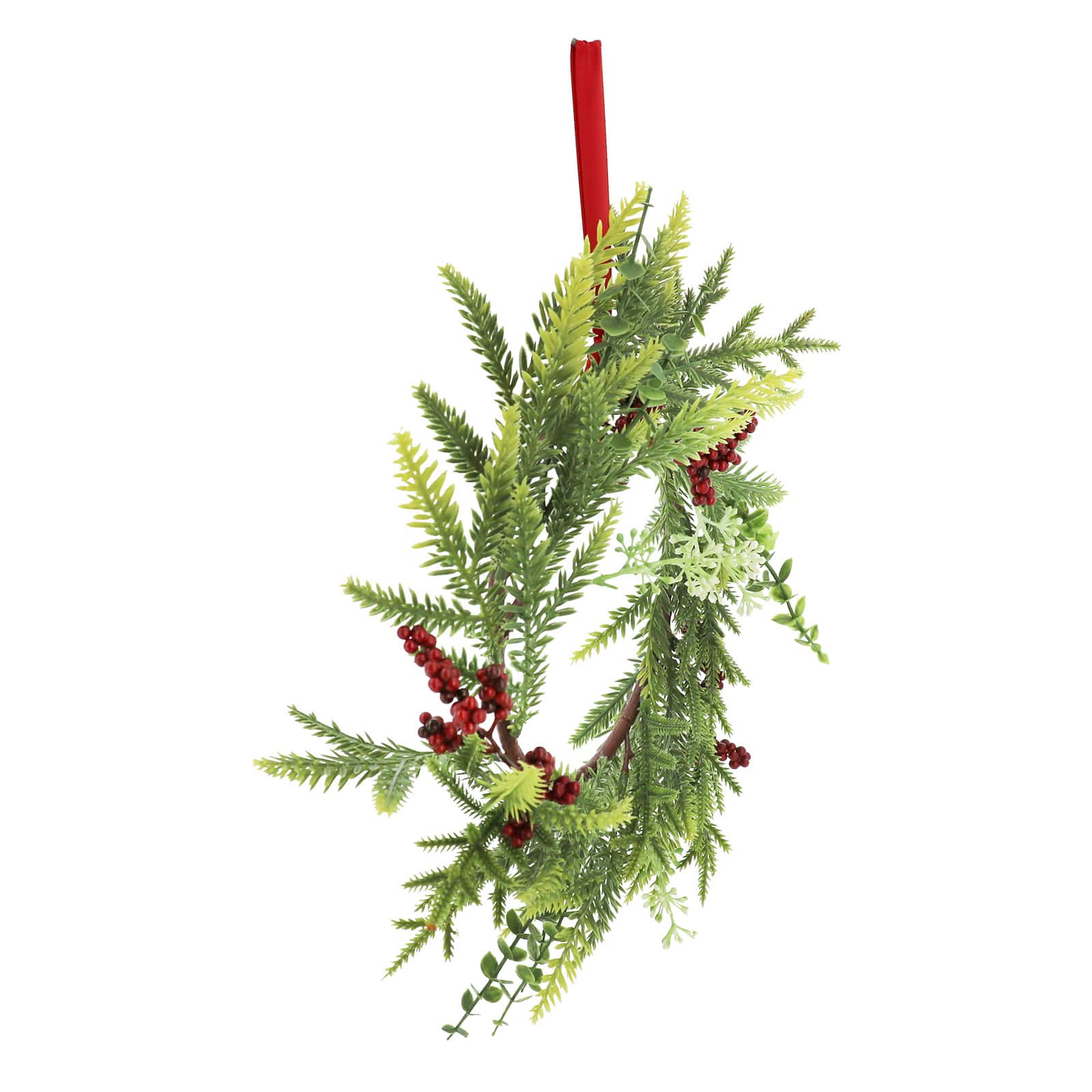 12&#x22; Mini Pine with Red Berry &#x26; Eucalyptus Wreath by Ashland&#xAE;