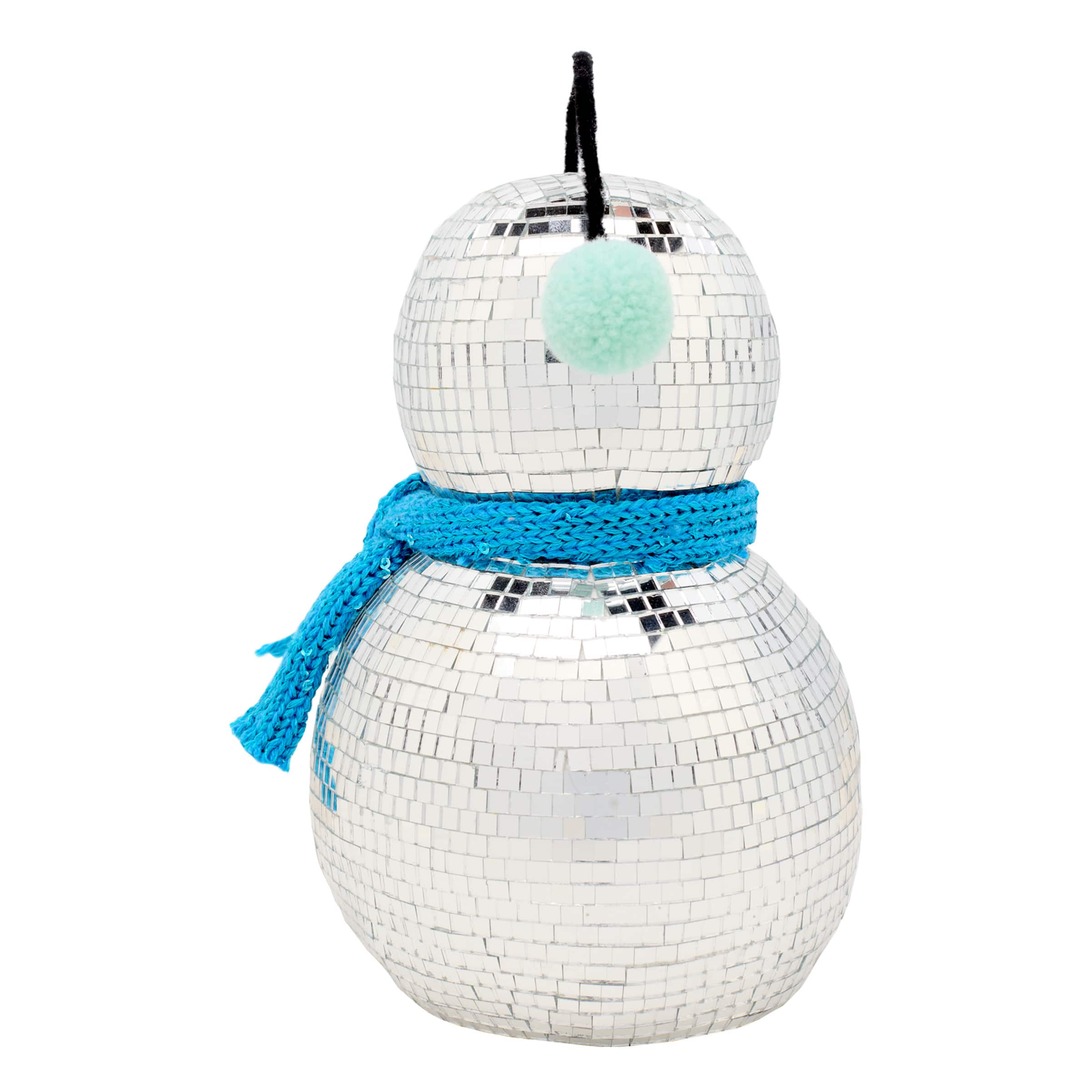 10&#x22; Disco Ball Snowman with Blue Scarf