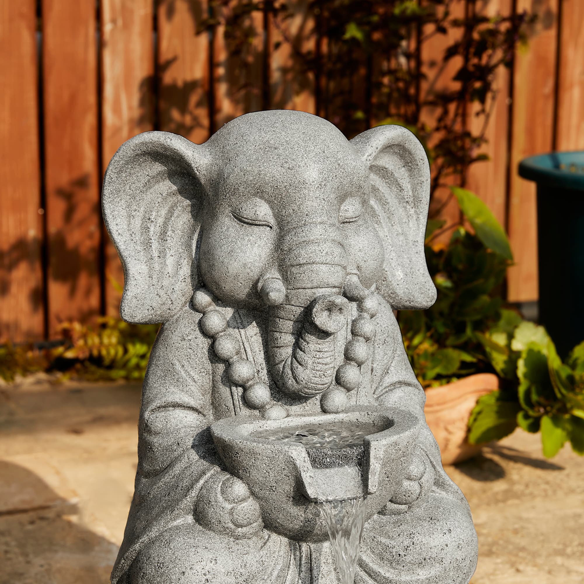 Glitzhome&#xAE; 21.75&#x22; Zen-Style LED 2-Tier Elephant Outdoor Fountain