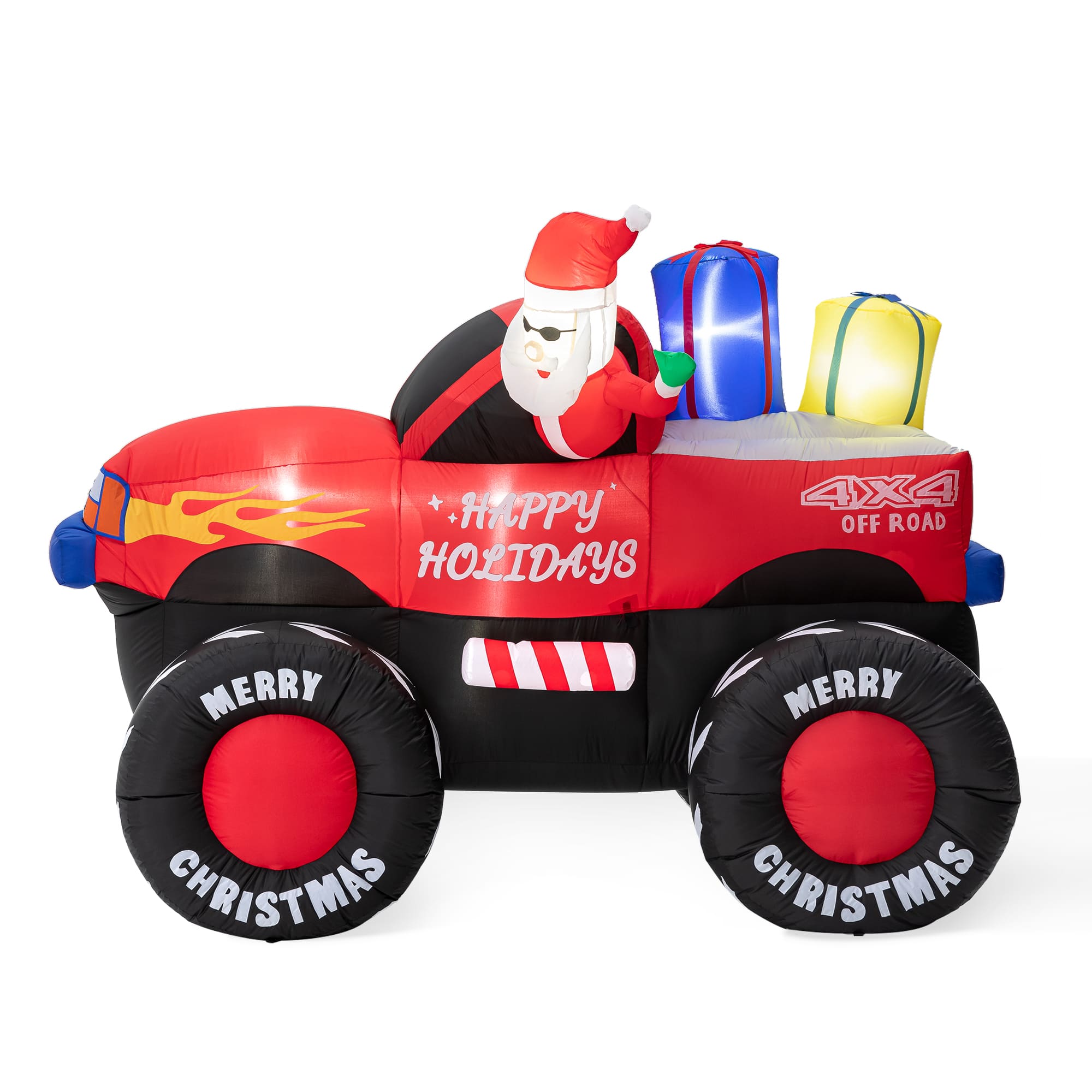 Glitzhome&#xAE; 7ft. LED Lighted Santa Claus Pickup Truck Inflatable D&#xE9;cor