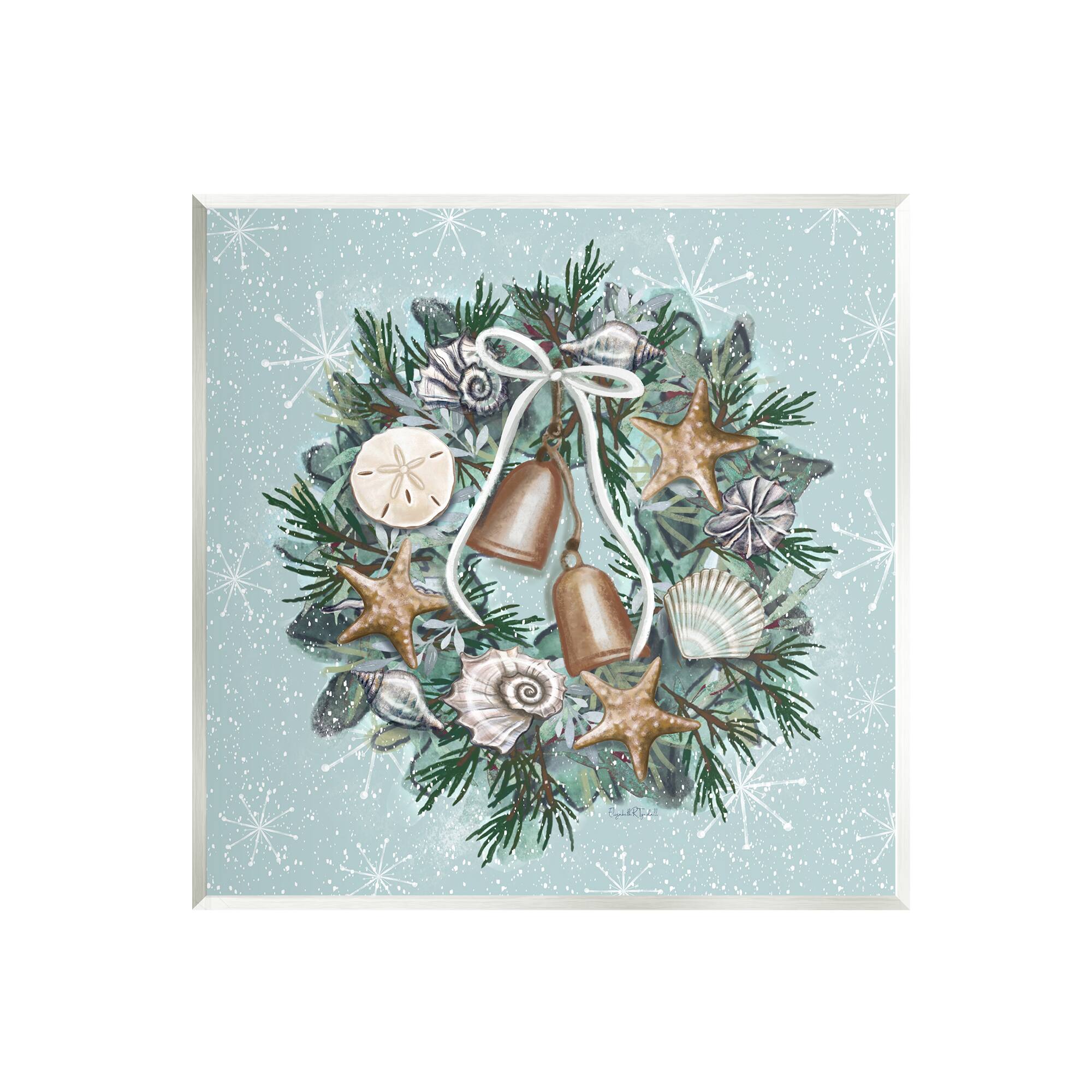 Stupell Industries Green Nautical Holiday Seashell Wreath Wall Plaque Art