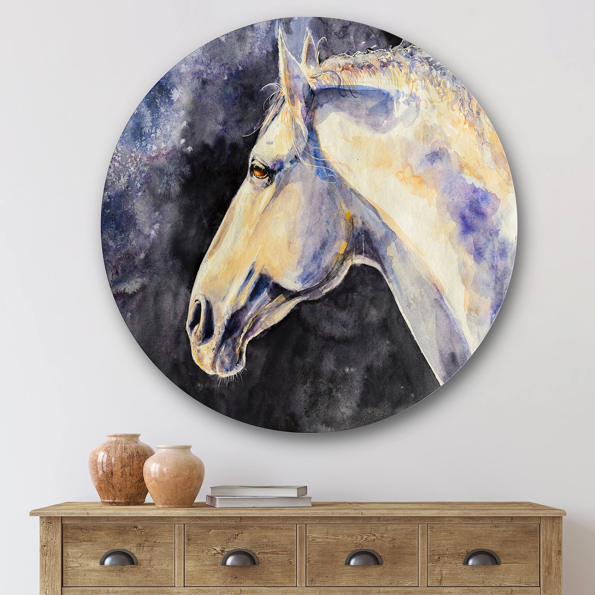 Designart - The Head of A Lipizzan Horse - Farmhouse Metal Circle Wall Art