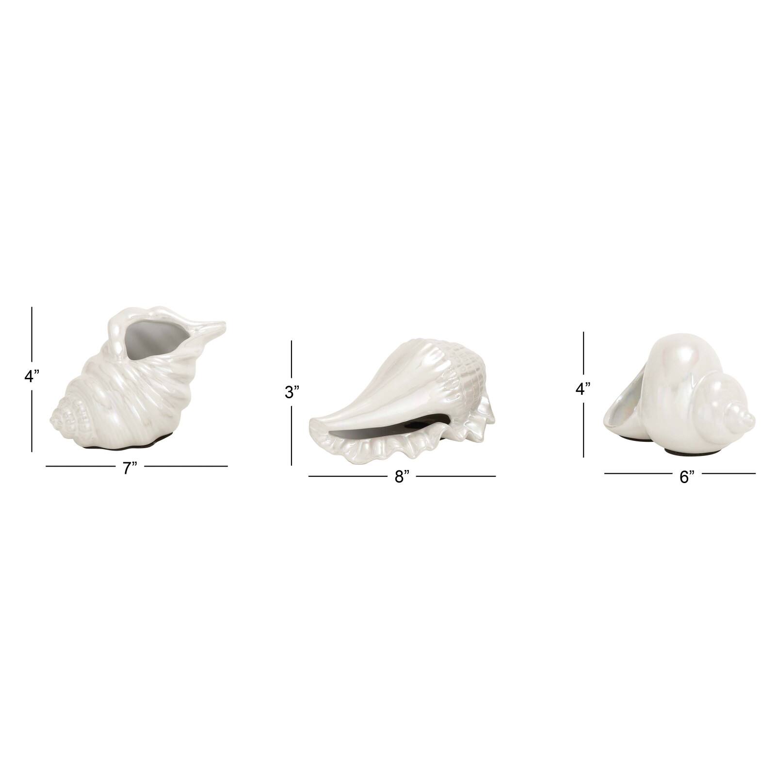 White Porcelain Coastal Seashell Sculpture Set