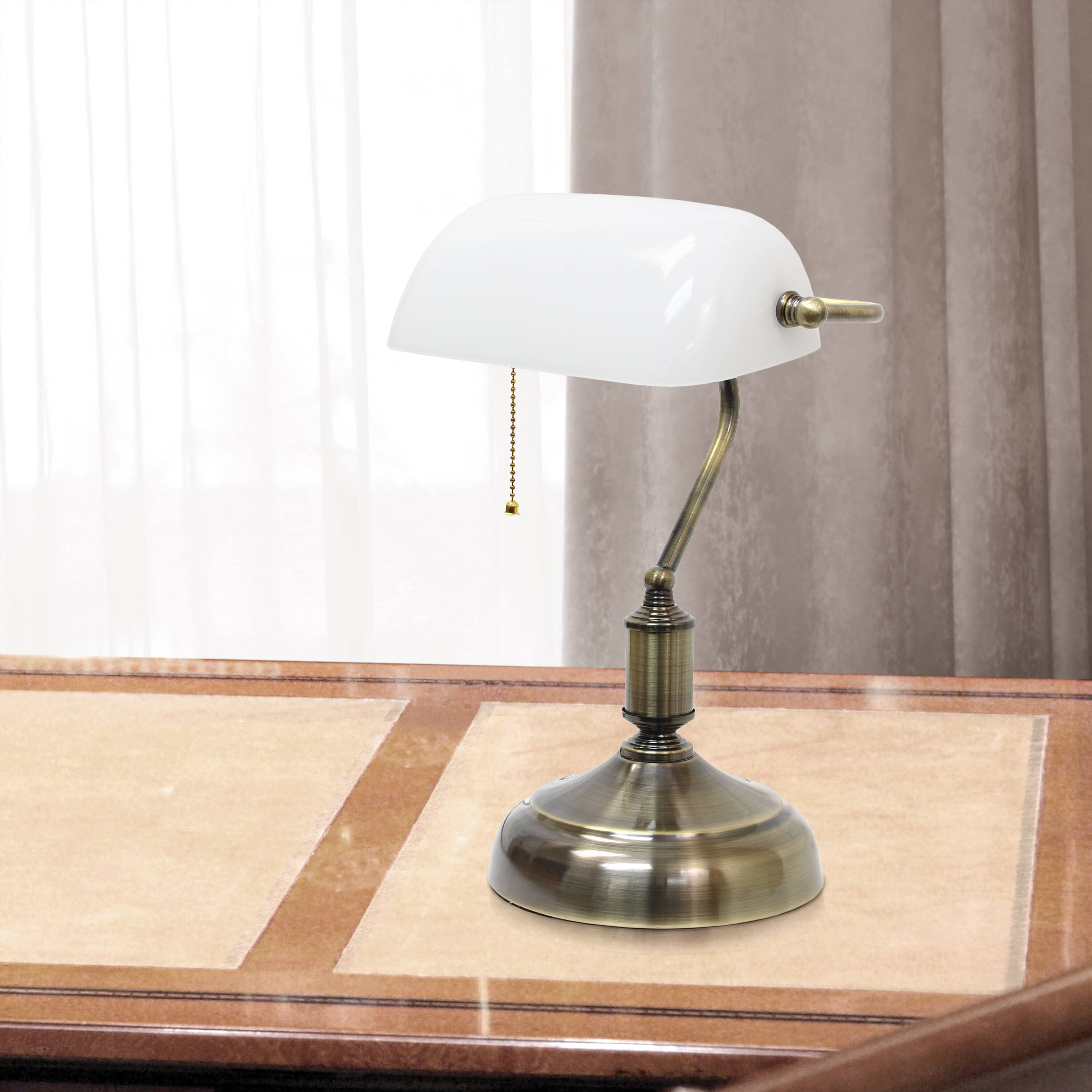 Simple Designs 15&#x22; Executive Banker&#x27;s Desk Lamp with Glass Shade